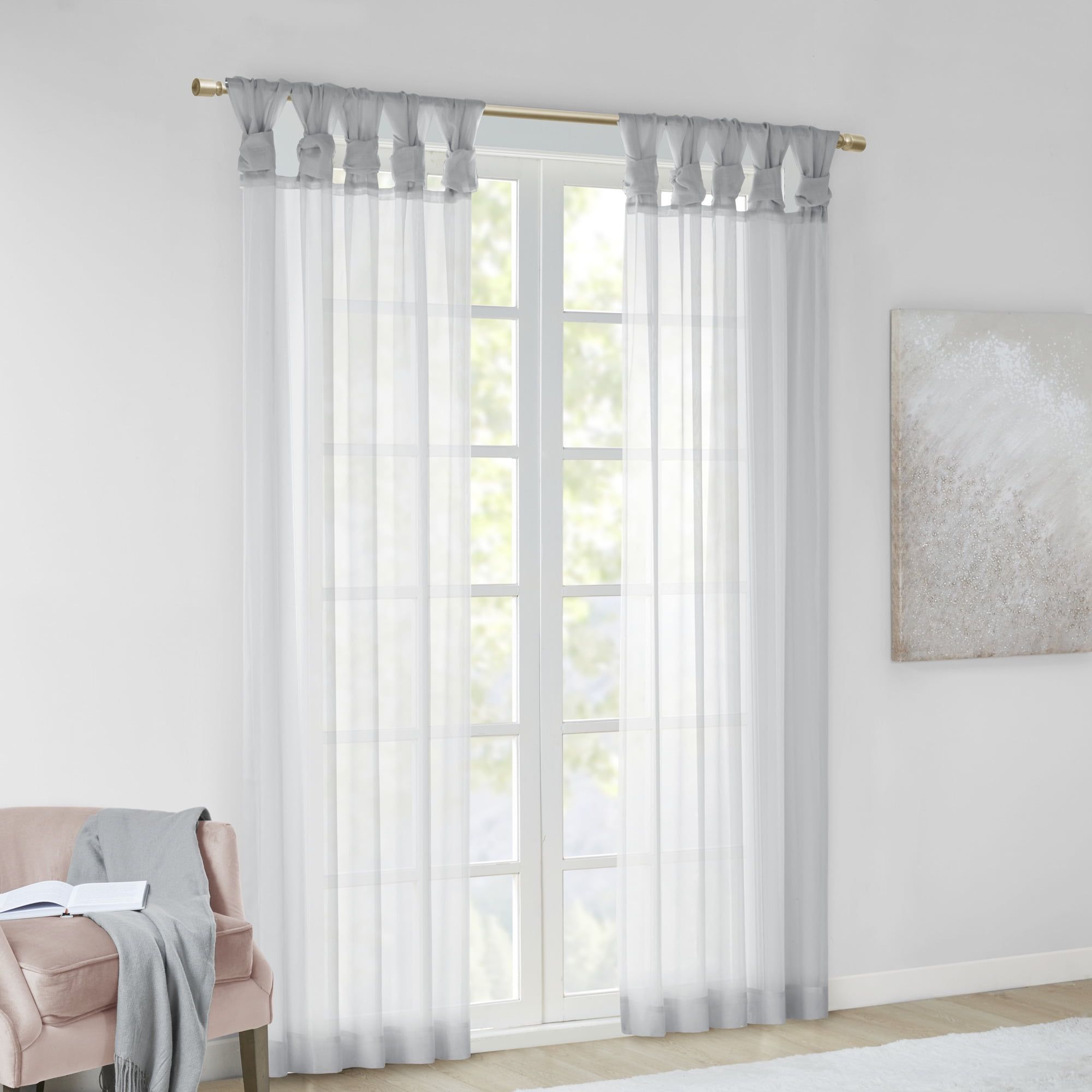 Light Grey Sheer Tab Top Polyester Drapes, 50" x 84"