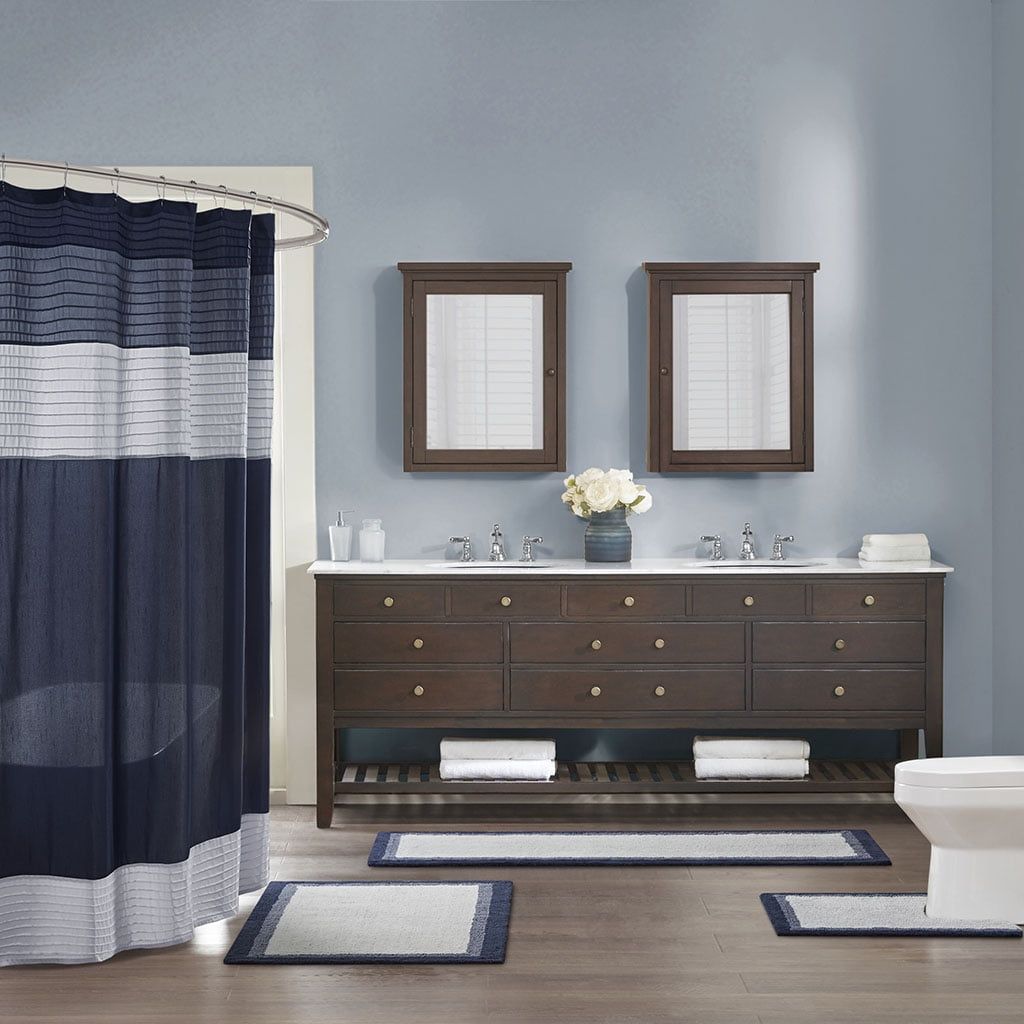 Navy and White Cotton Tufted Bath Rug Set