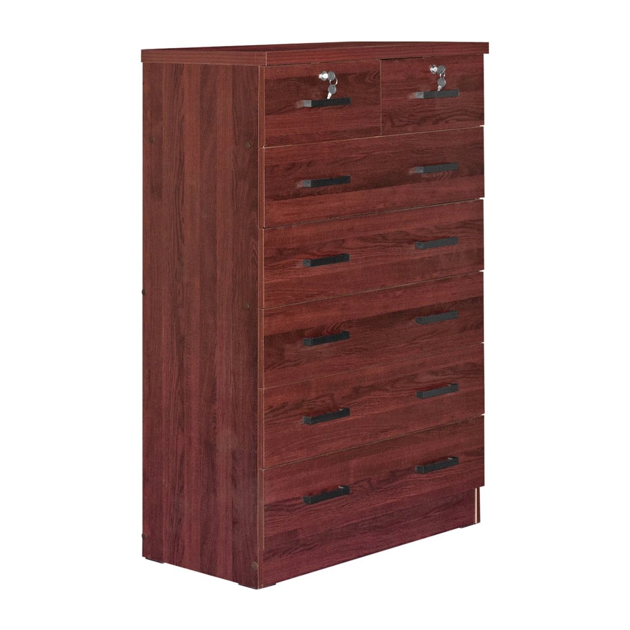 Mahogany Vertical 7-Drawer Chest with Lock and Soft Close