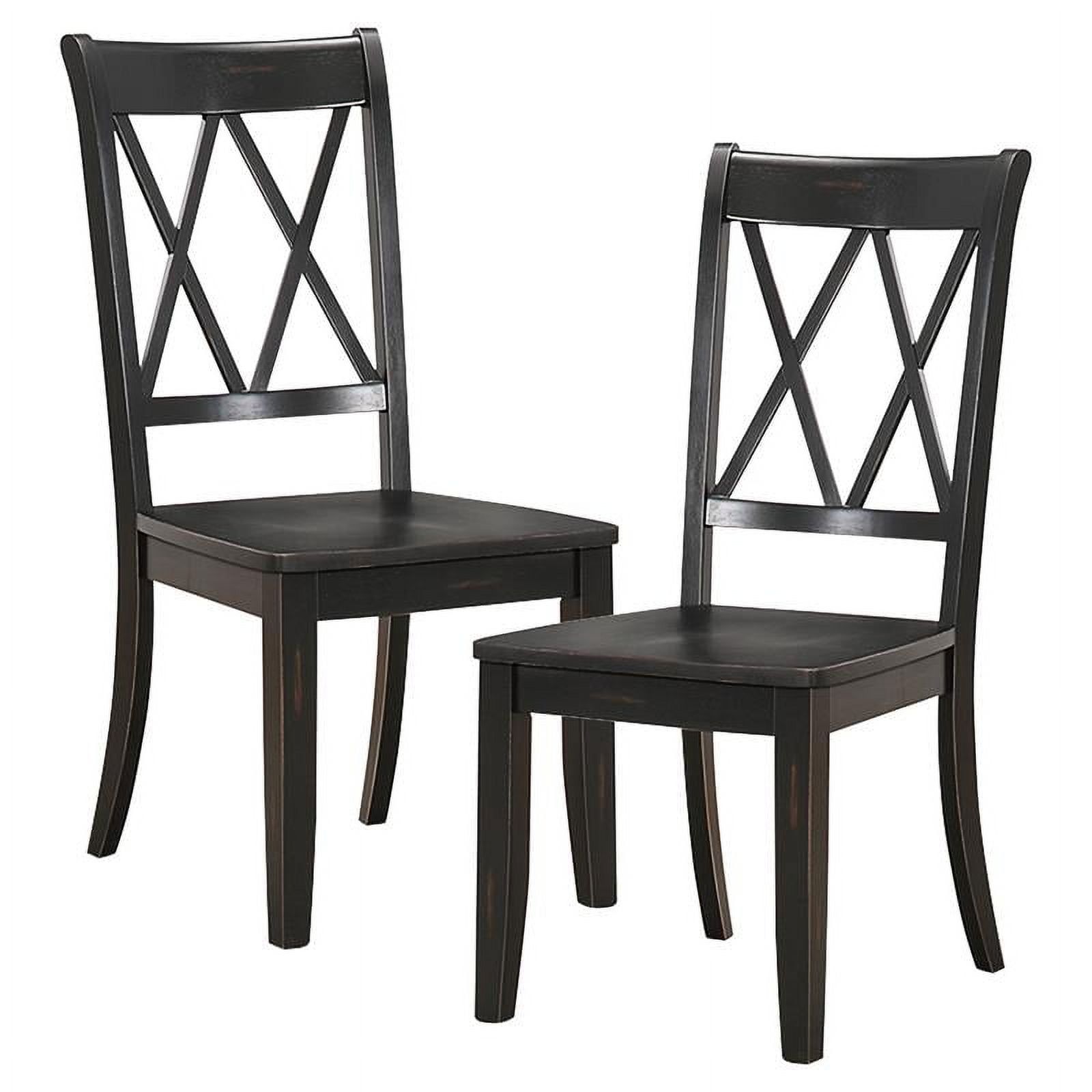 Rustic Black Wood Side Chair with Double-X Back, Set of 2