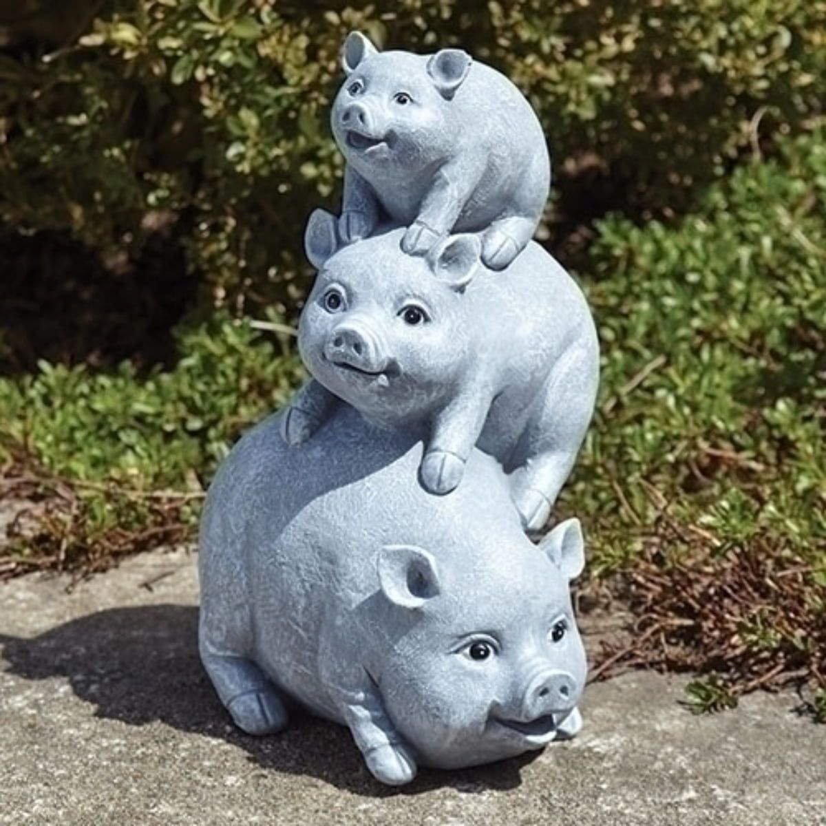 Gray Stone Resin Stacked Pigs Garden Statue