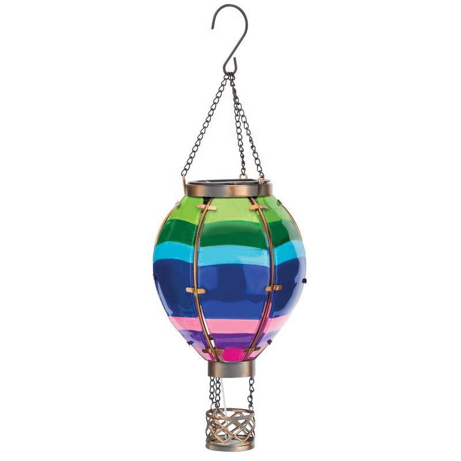 Multicolored Glass and Metal Hot Air Balloon Solar Lantern