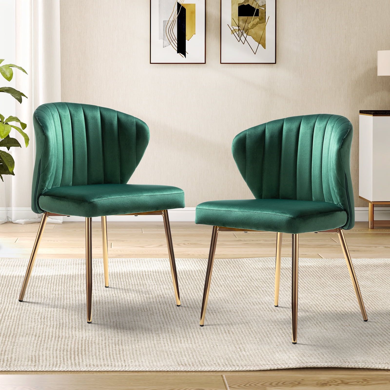 Green Velvet Upholstered Side Chair with Gold Metal Legs