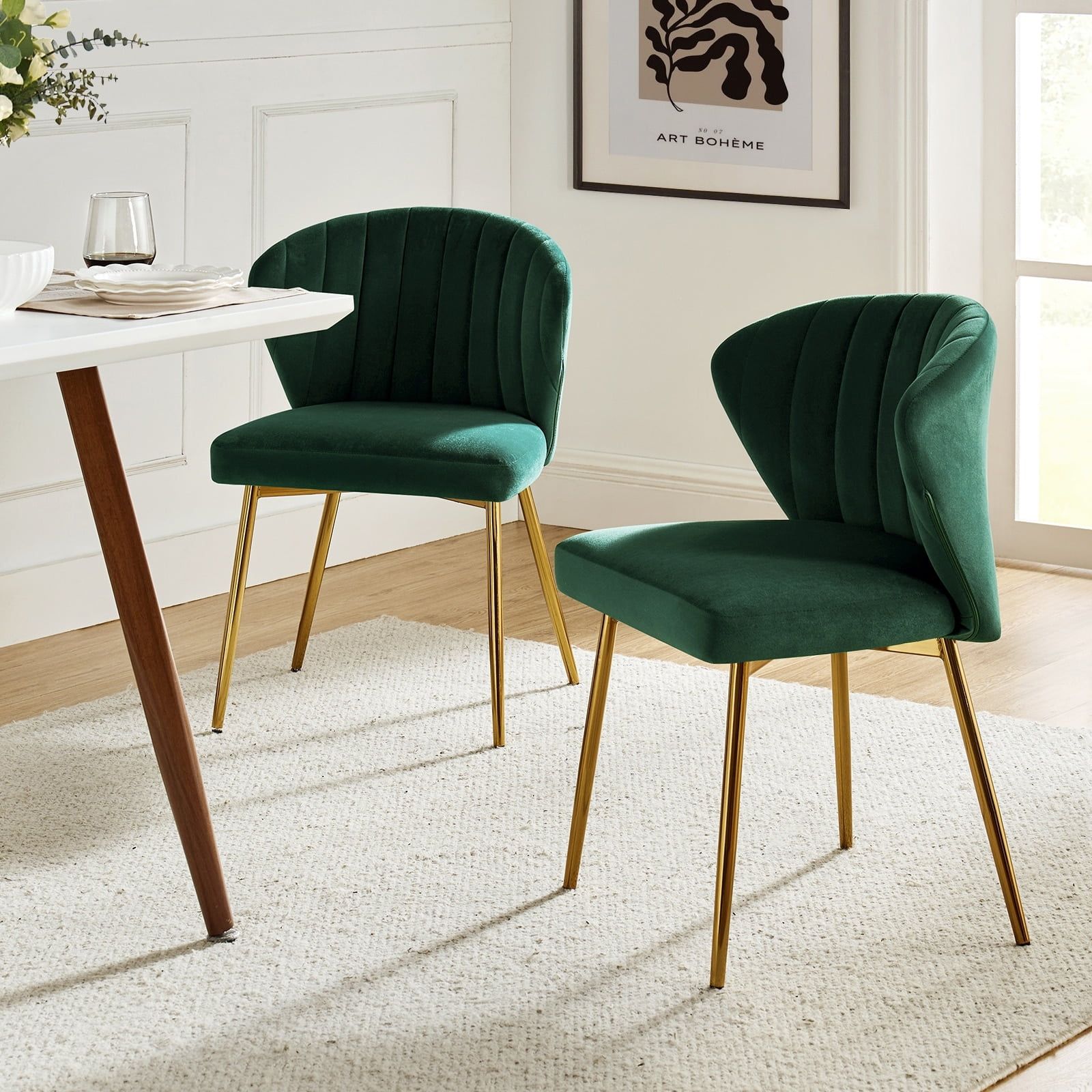 Green Velvet Upholstered Side Chair with Gold Metal Legs