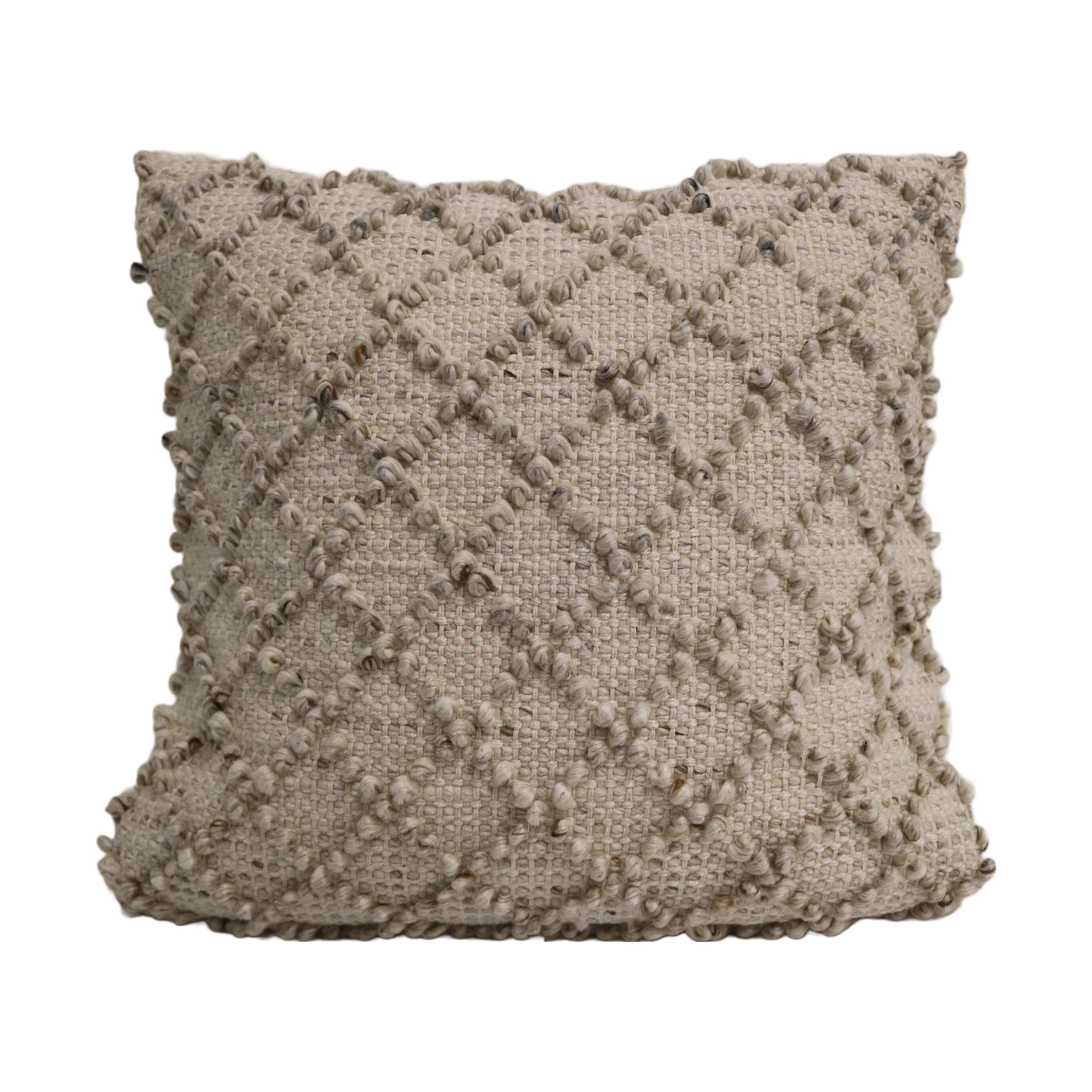 Nancy Beige Wool and Cotton Textured Throw Pillow