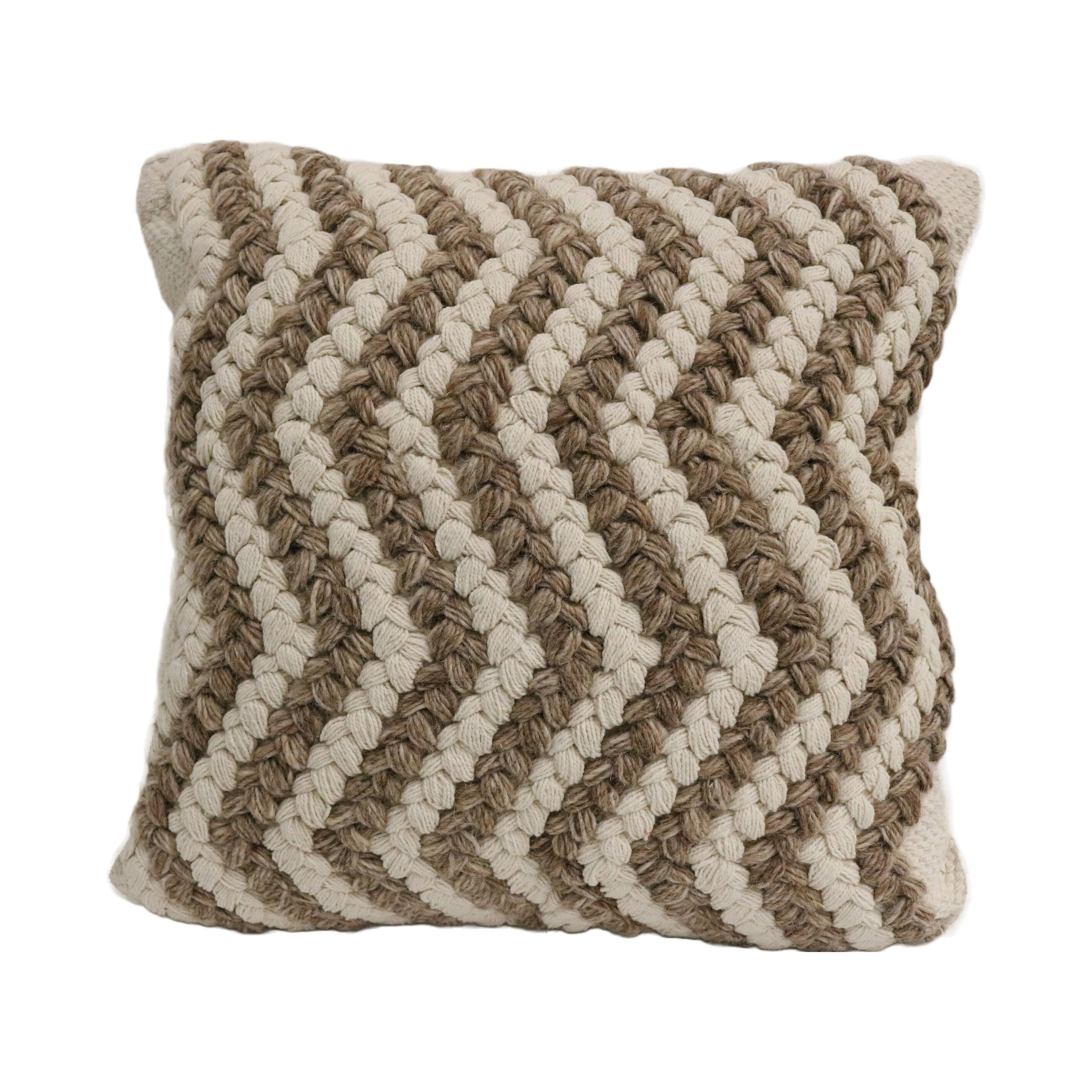 Sanremo Beige and Brown Wool Cotton Throw Pillow