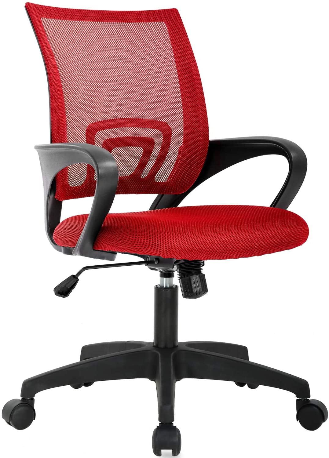 Red Mesh Swivel Task Office Chair with Adjustable Arms