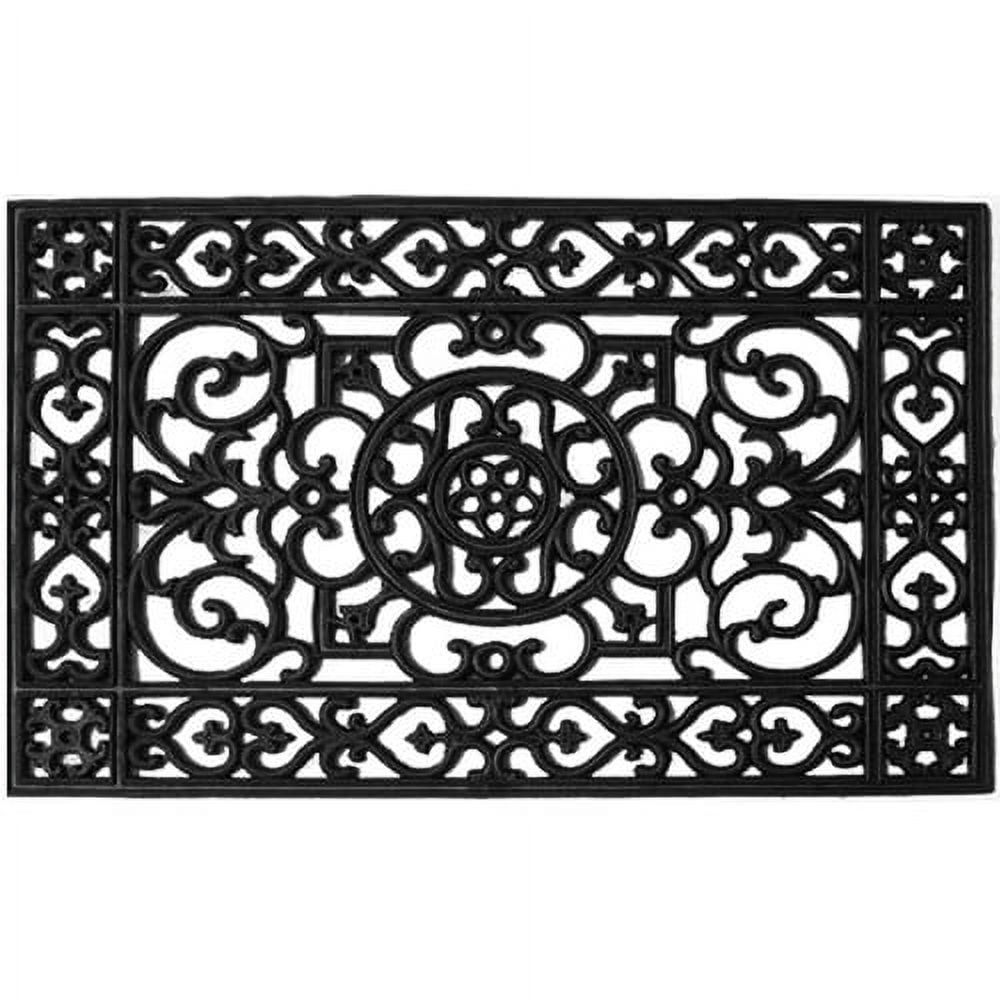 Black and Gray Rubber Scrollwork Outdoor Doormat