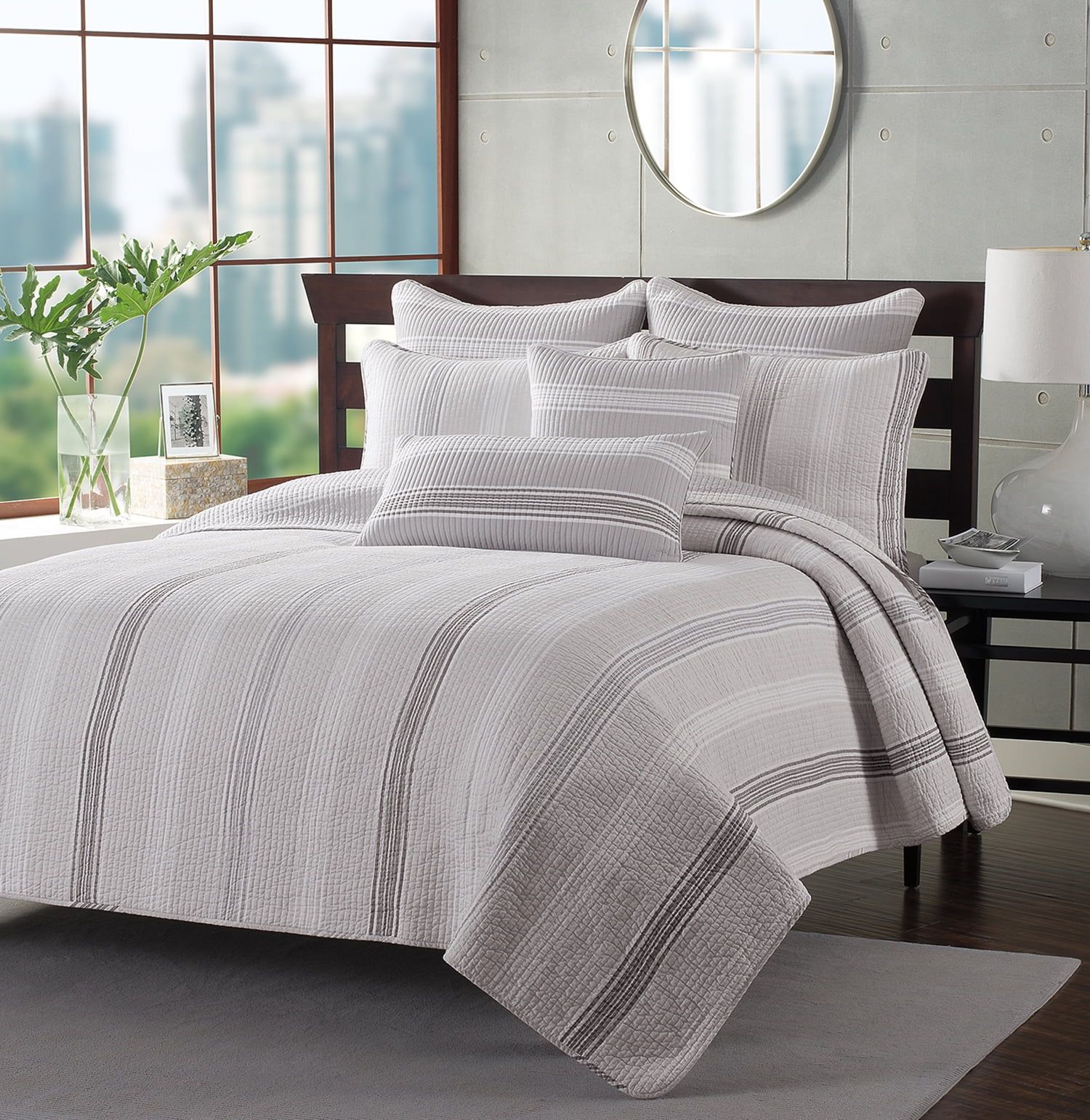 Nordic Gray Cotton Reversible King Quilt Set