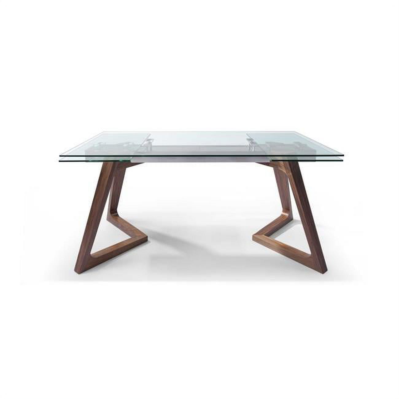 Contemporary Walnut Glass Extendable Dining Table