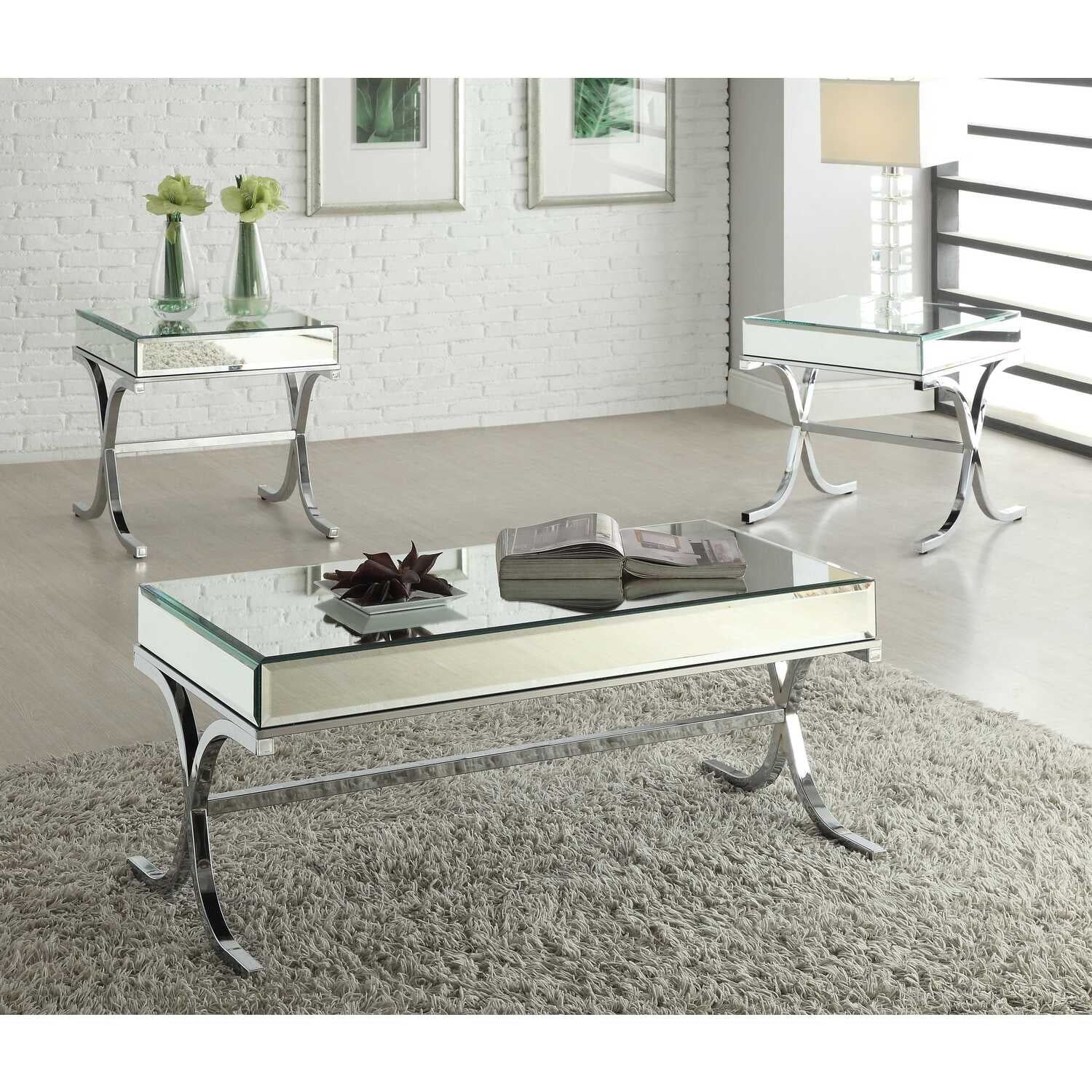 Amelia 22" Steel Frame Mirrored Glass End Table - Contemporary Design