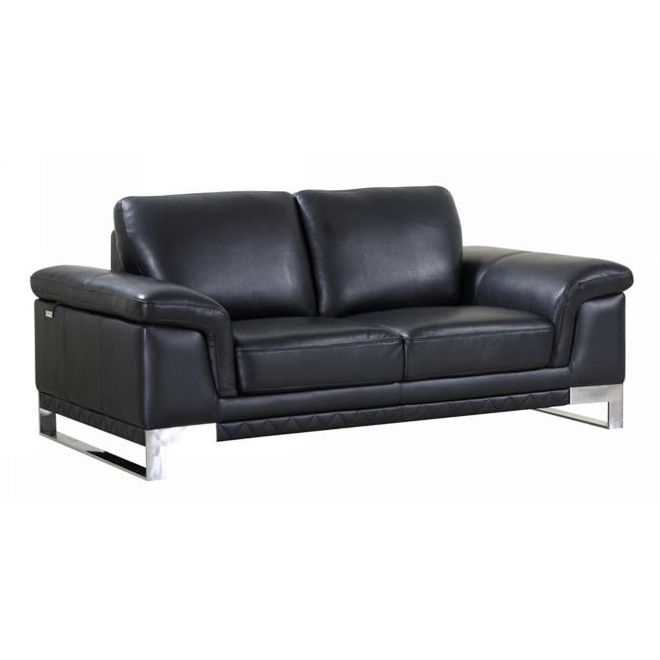 Stylish Black Leather Recliner Loveseat with Pillow-top Arms