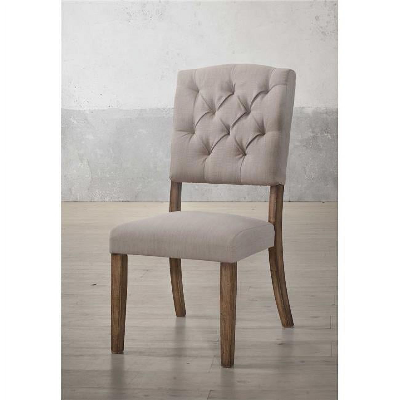 Cream Linen Upholstered Side Chair with Weathered Oak Legs