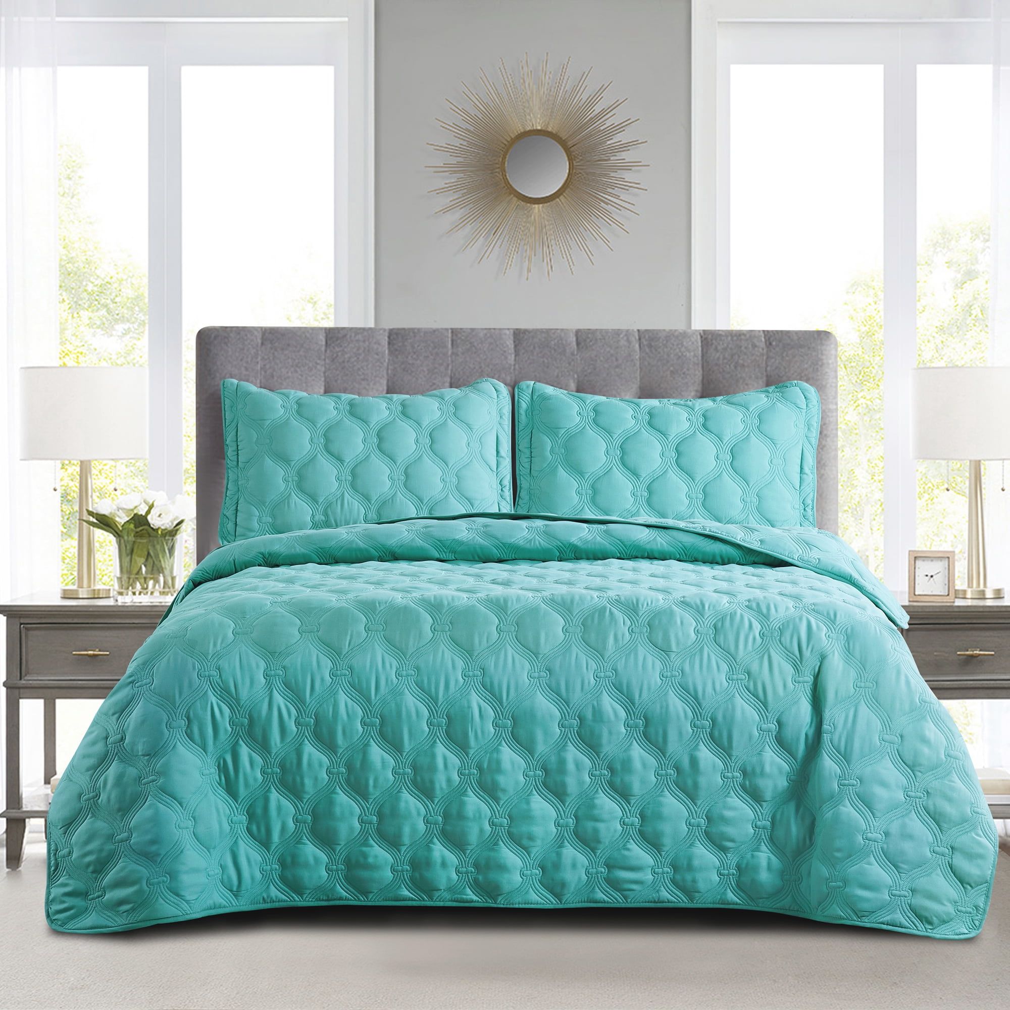 Teal King Size Reversible Microfiber Bedspread Set