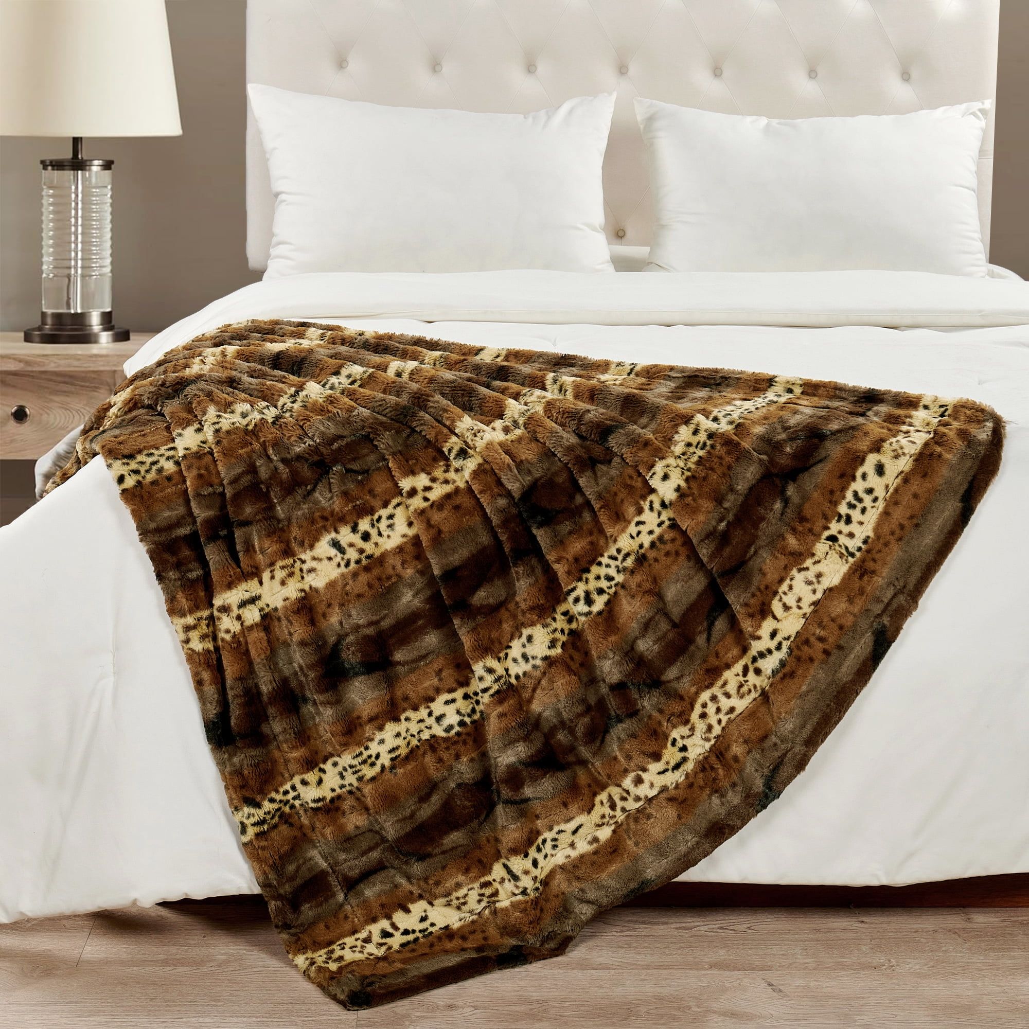 Brushed Leopard Double Sided Faux Fur Throw Blanket 50" x 60"