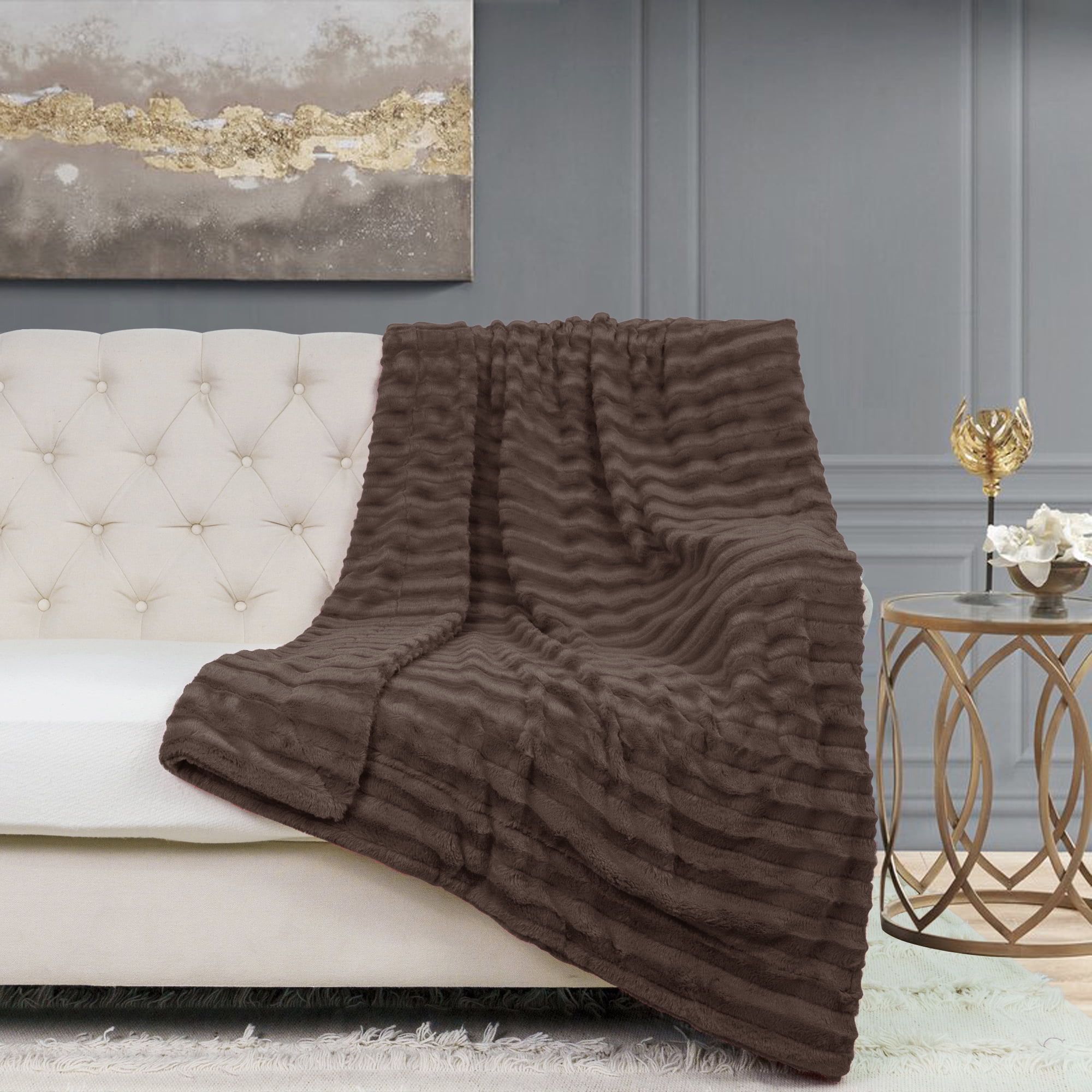 Cozy Chocolate Double-Sided Ultra-Fine Faux Fur Throw, 50" x 60"