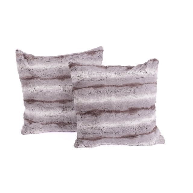 Gray Faux Fur Striped 20" x 20" Pillow Covers Set