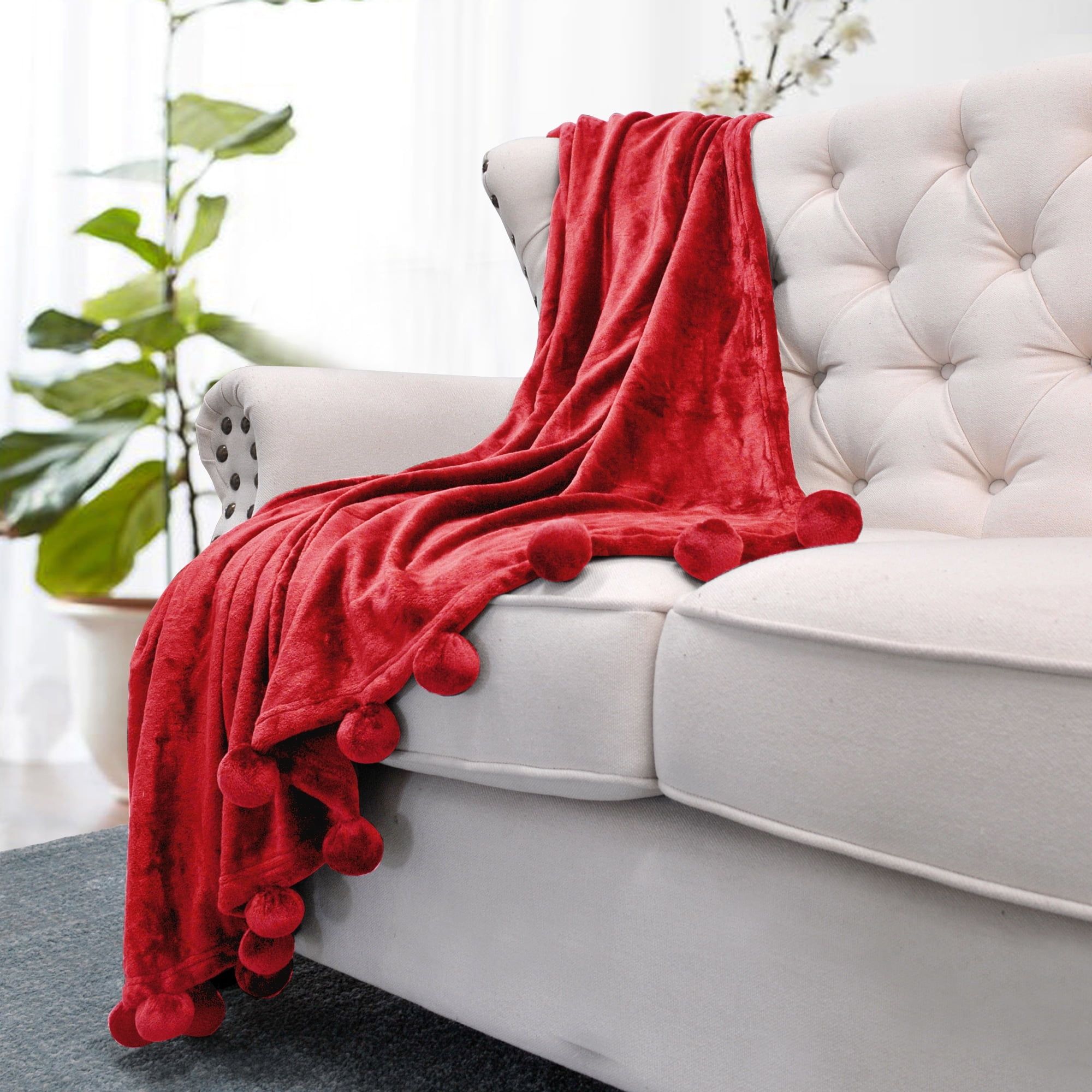 Chili Pepper Red Fleece Pompom Throw Blanket 60" x 80"