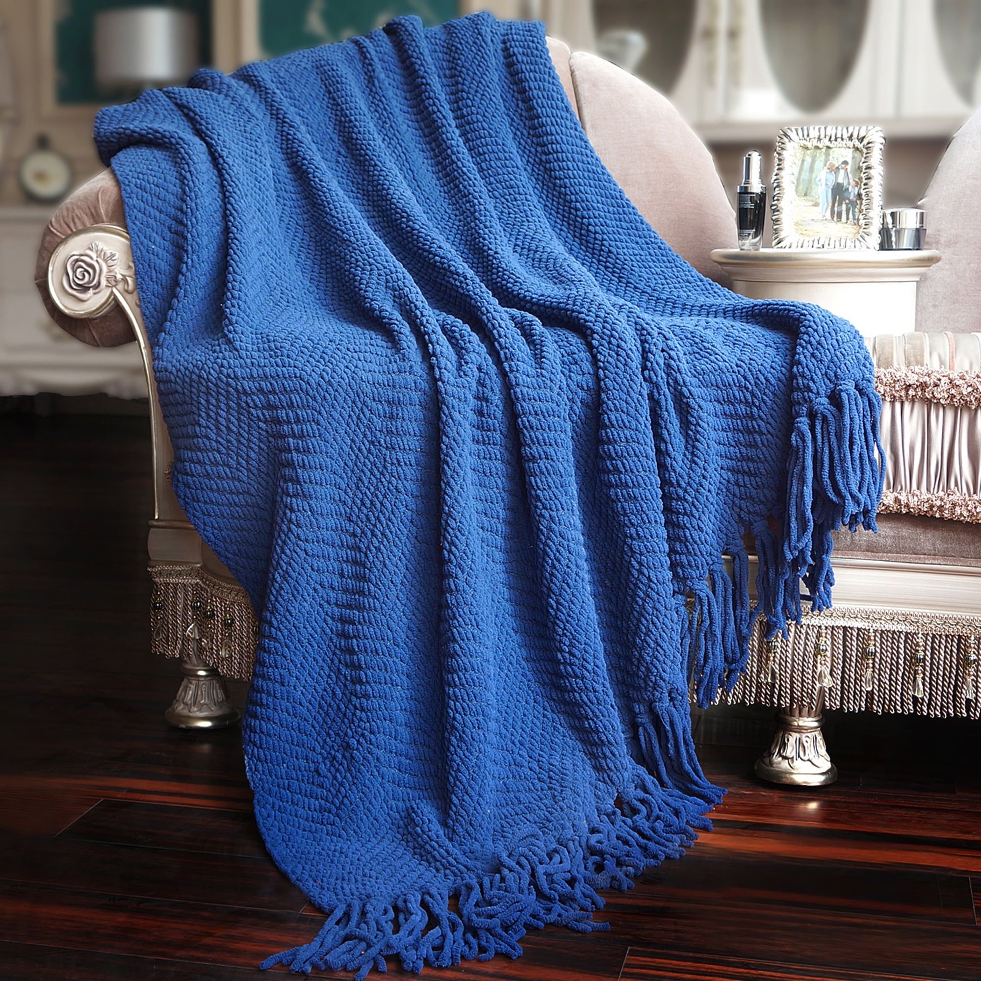 Snorkel Blue Knitted Reversible Throw Blanket 50" x 60"