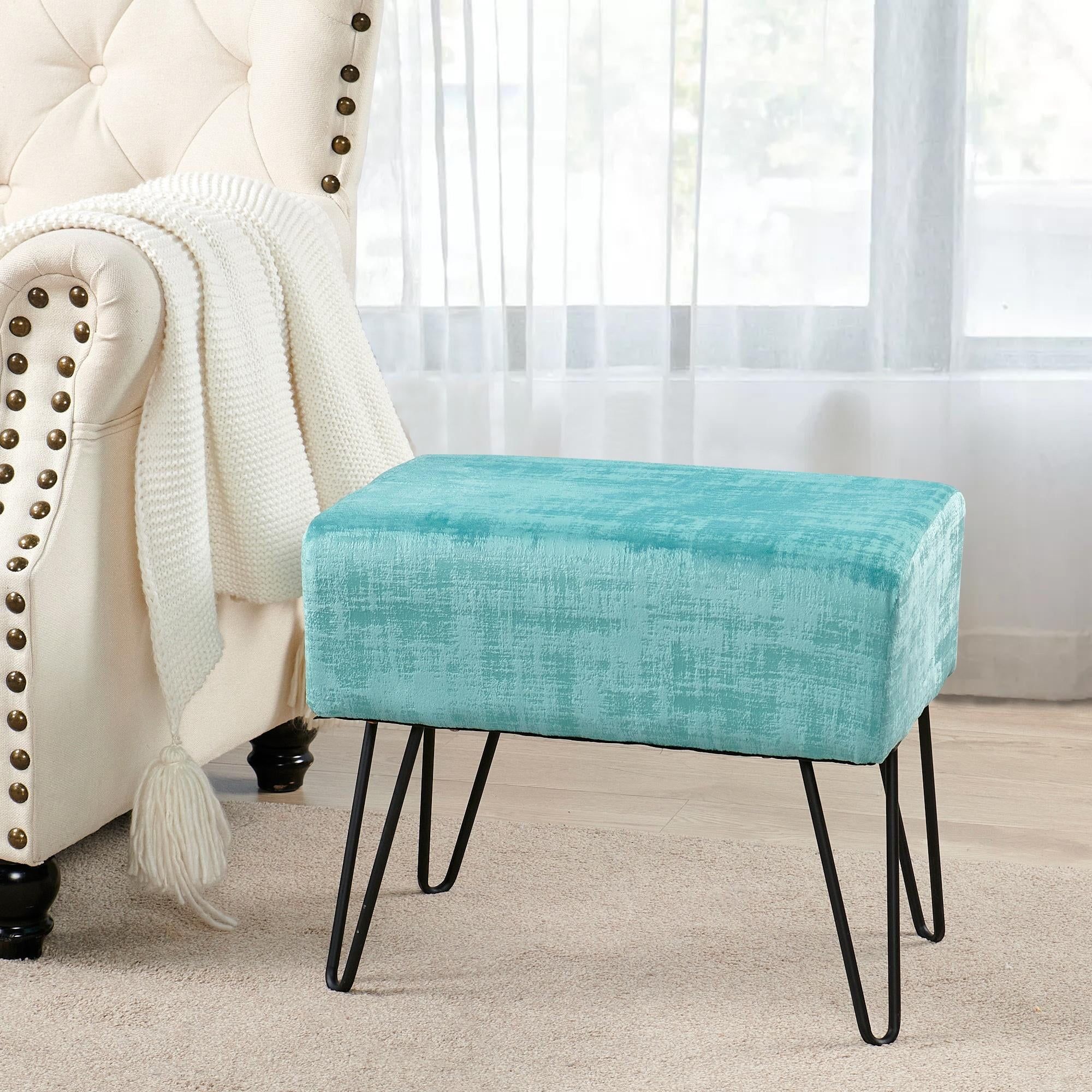 North Sea Textured Velvet Footstool with Metal Hairpin Legs