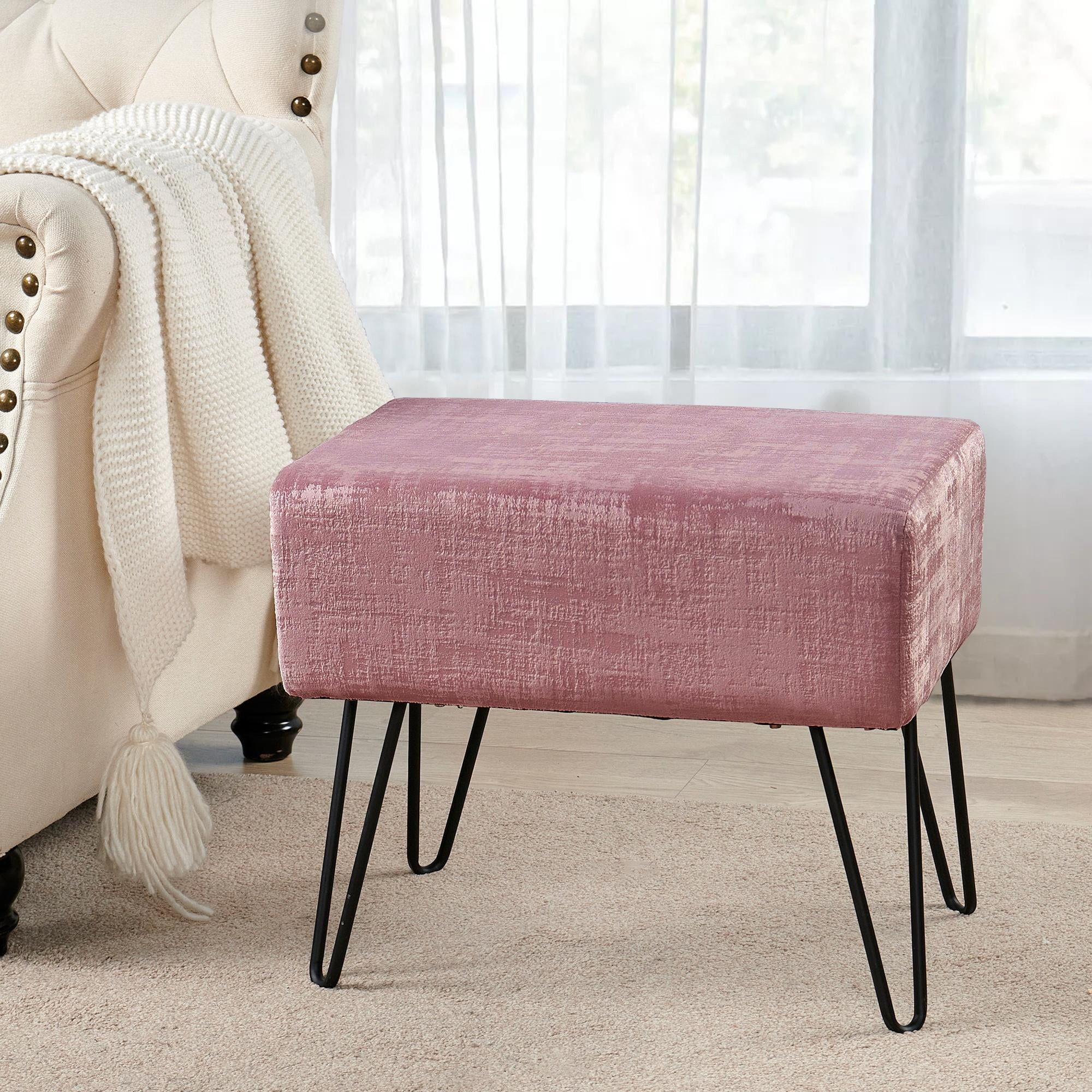 Withered Rose Textured Velvet 19"x13" Ottoman with Hairpin Legs