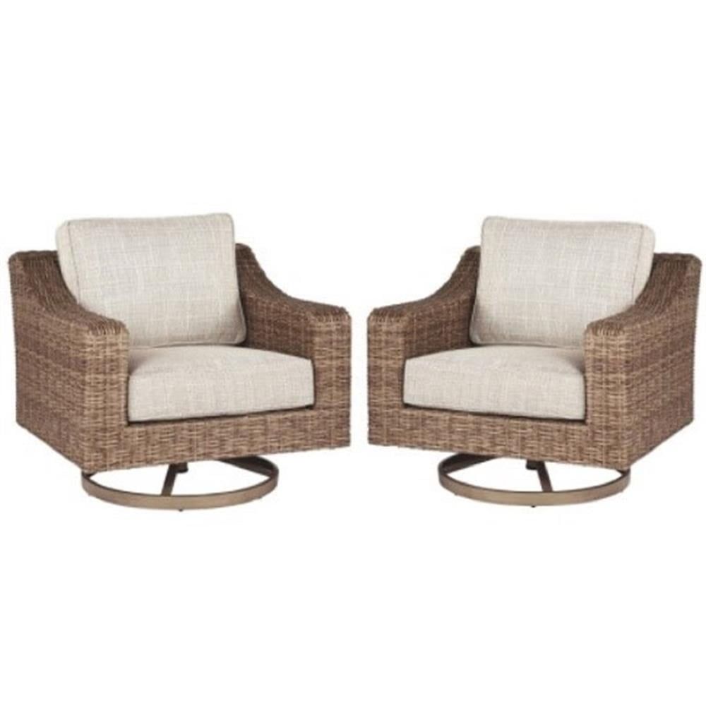 Beachcroft Beige Swivel Patio Arm Chair Set with Cushions