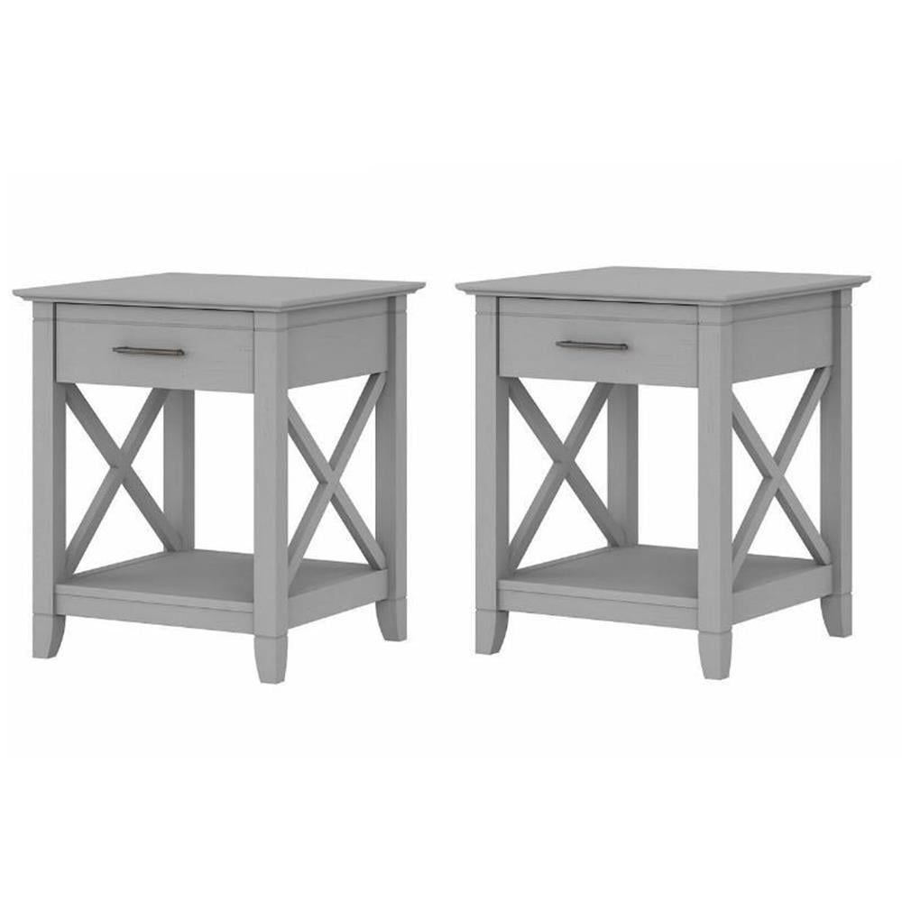 Cape Cod Gray Wood End Table Set with Storage