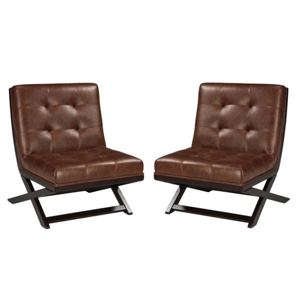 Barcelona Style Brown Faux Leather Tufted Accent Chair Set