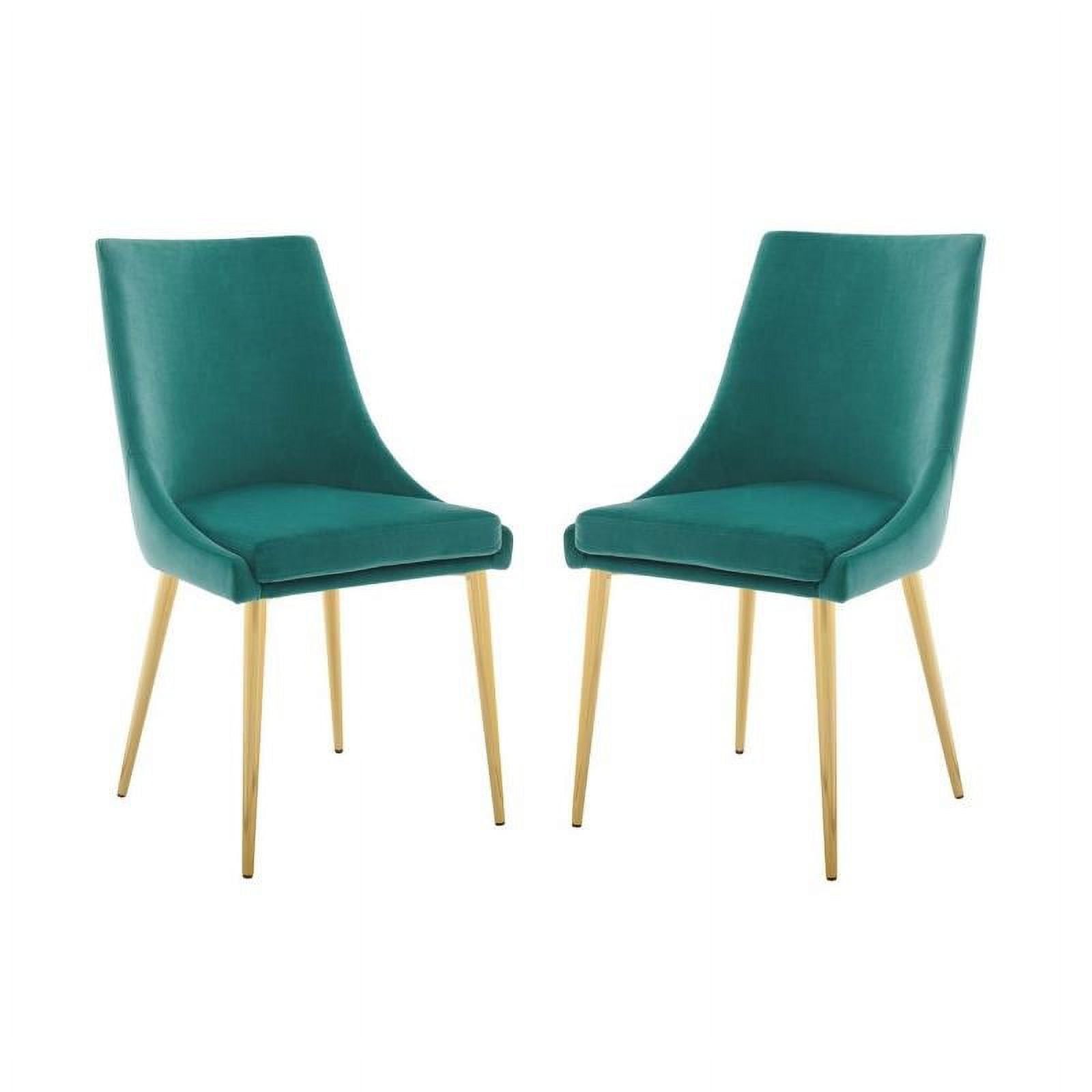 Elegant Gold-Blue Velvet Upholstered Side Chair with Tapered Legs