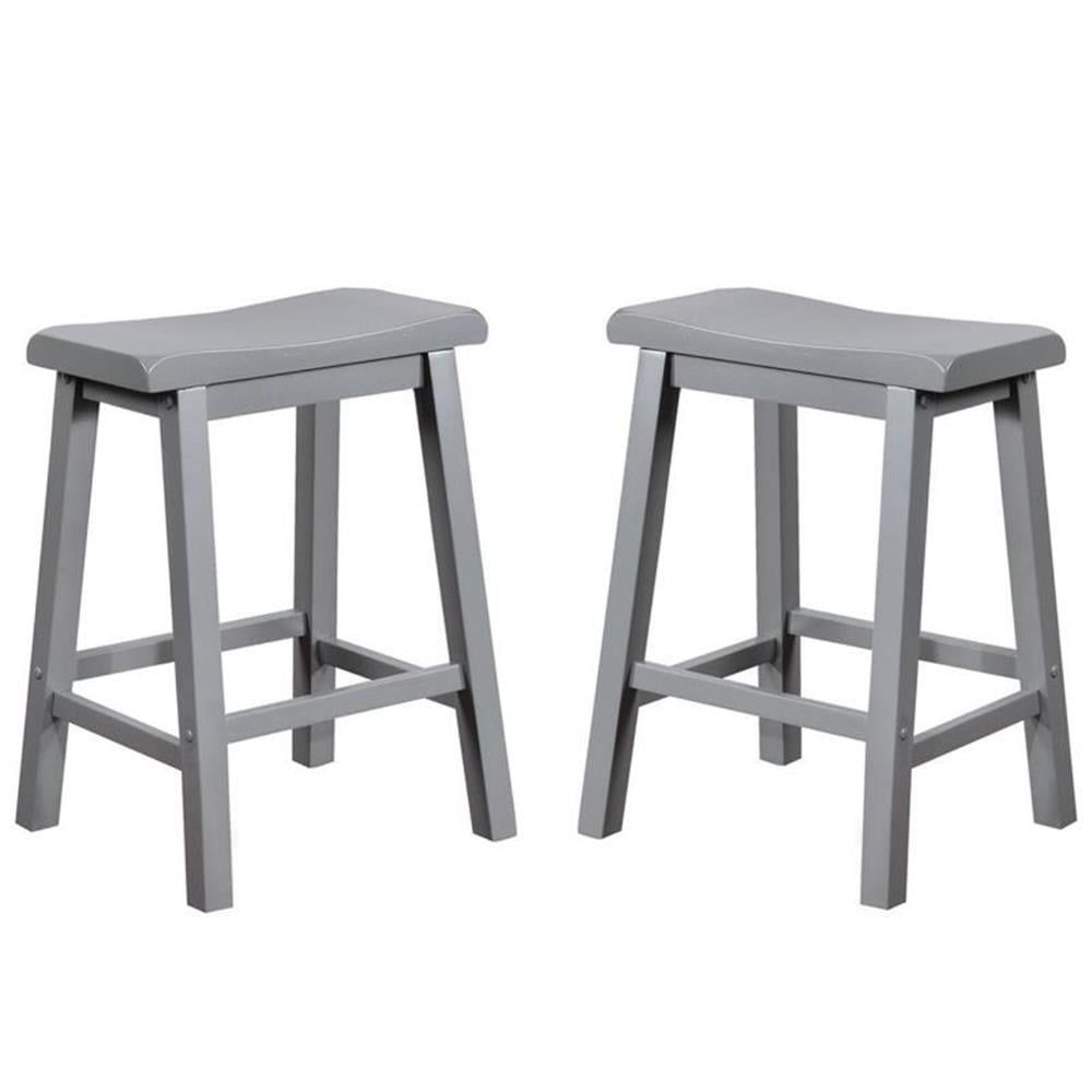 Gray Rubberwood Backless Saddle Counter Stools, 24" Set of 2