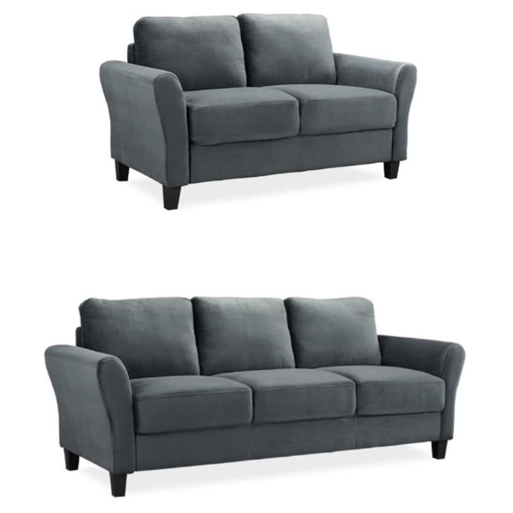 Dark Gray Microfiber Upholstered Loveseat and Sofa Set