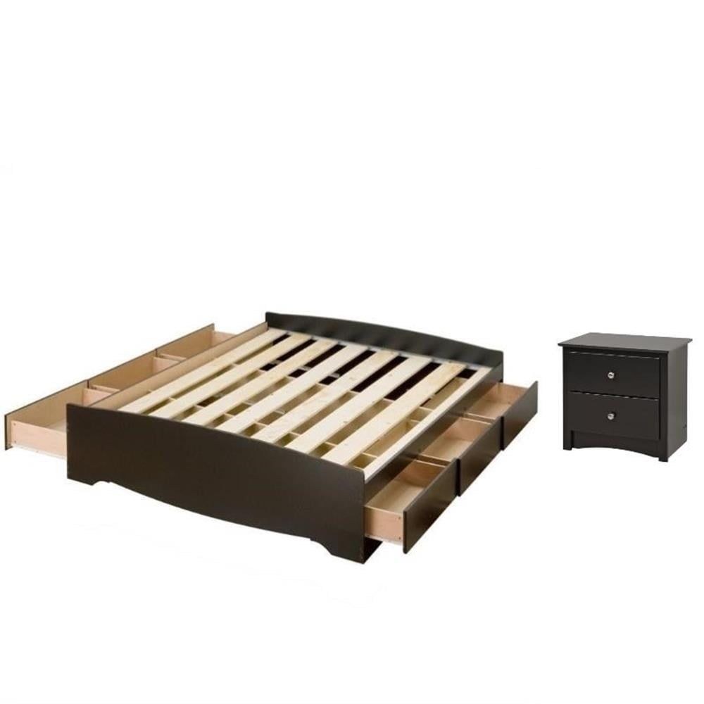 Black Queen Platform Storage Bed with Nightstand Set