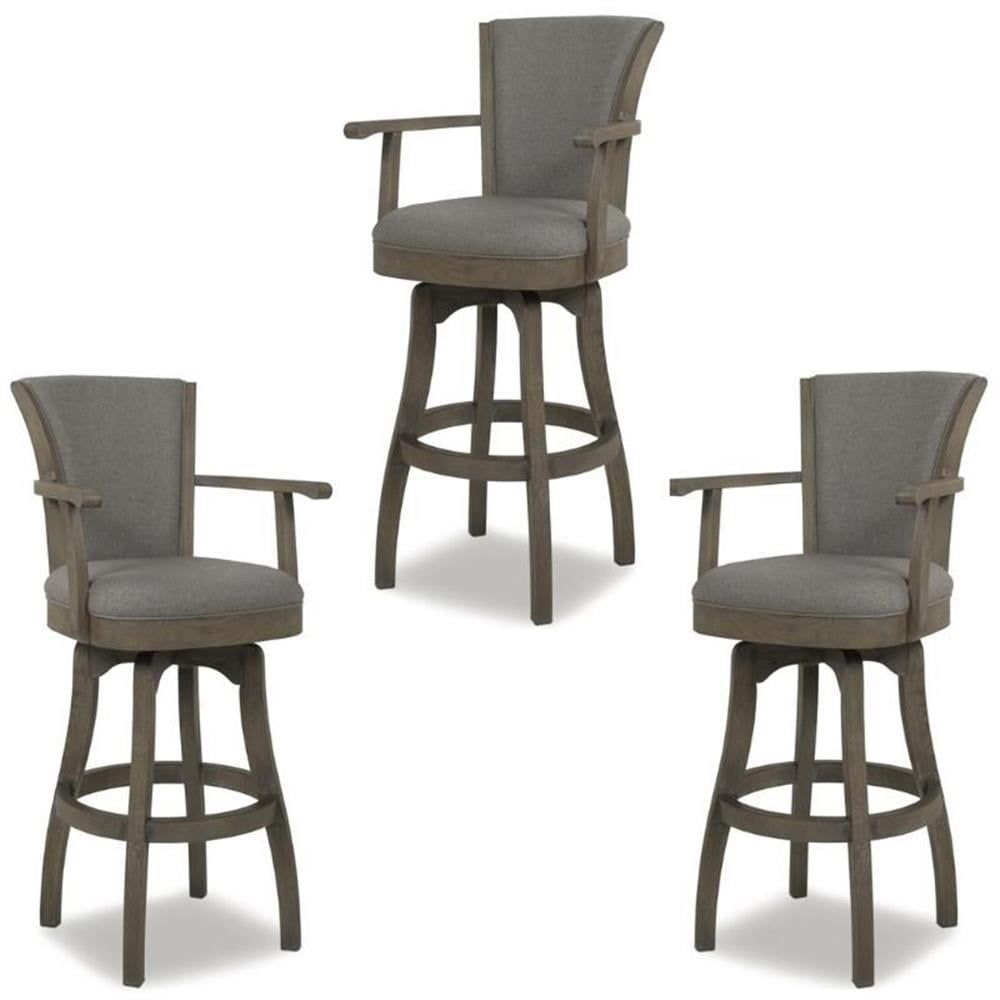 Dark Heathered Grey 30" Swivel Bar Stools with Armrests, Set of 3