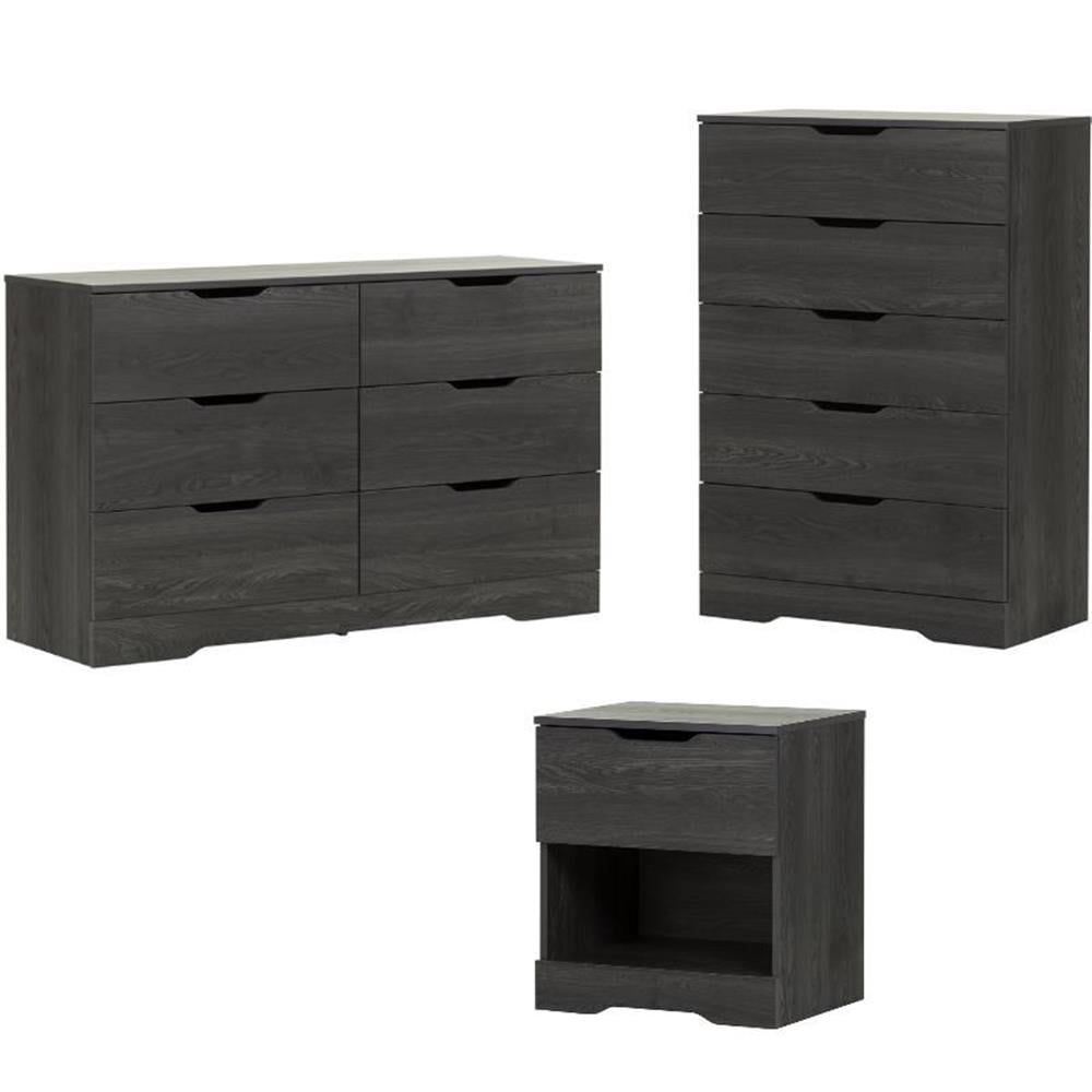 Gray Oak 3-Piece Bedroom Set with Dressers and Nightstand