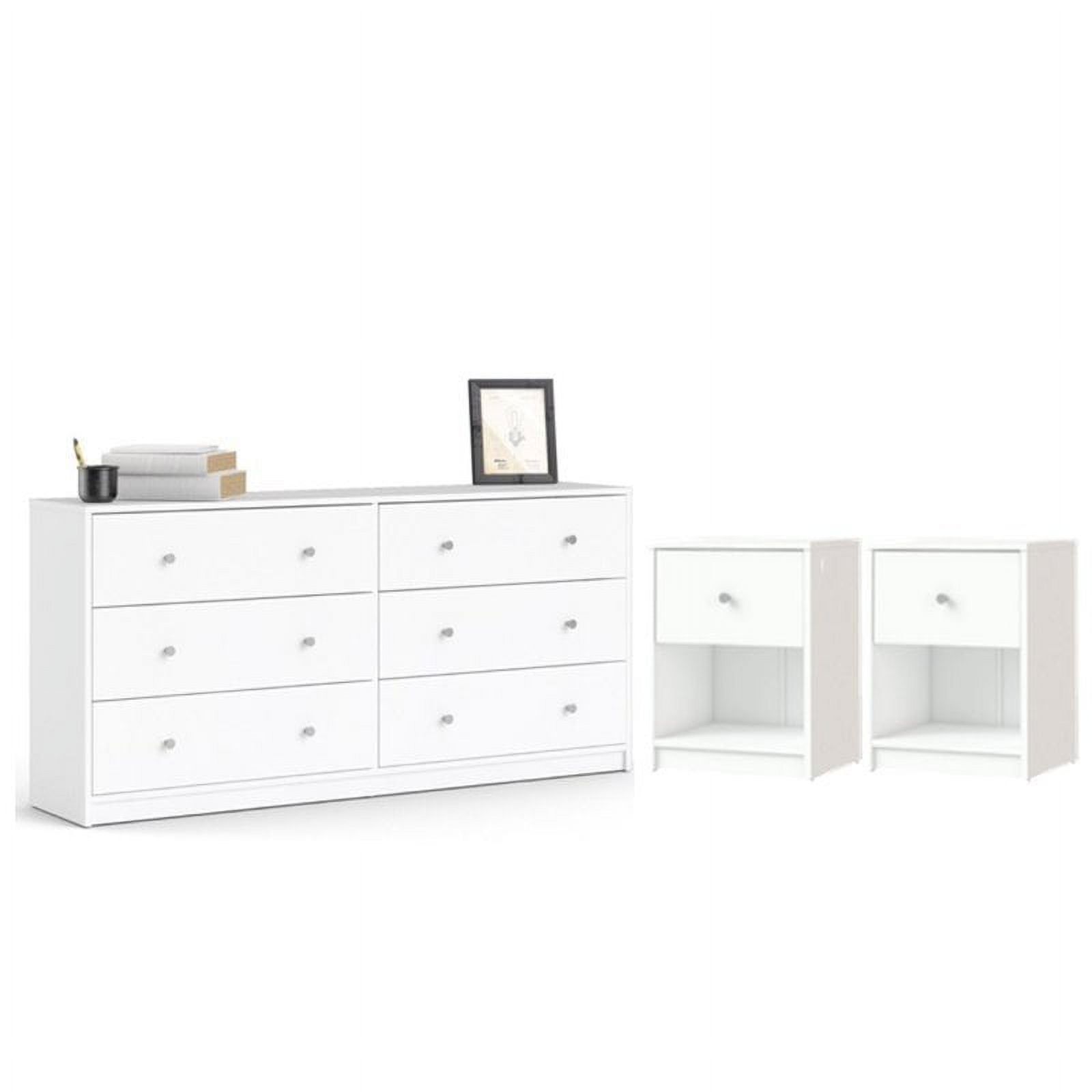 Portland White 3-Piece Bedroom Set with Double Dresser & Nightstands