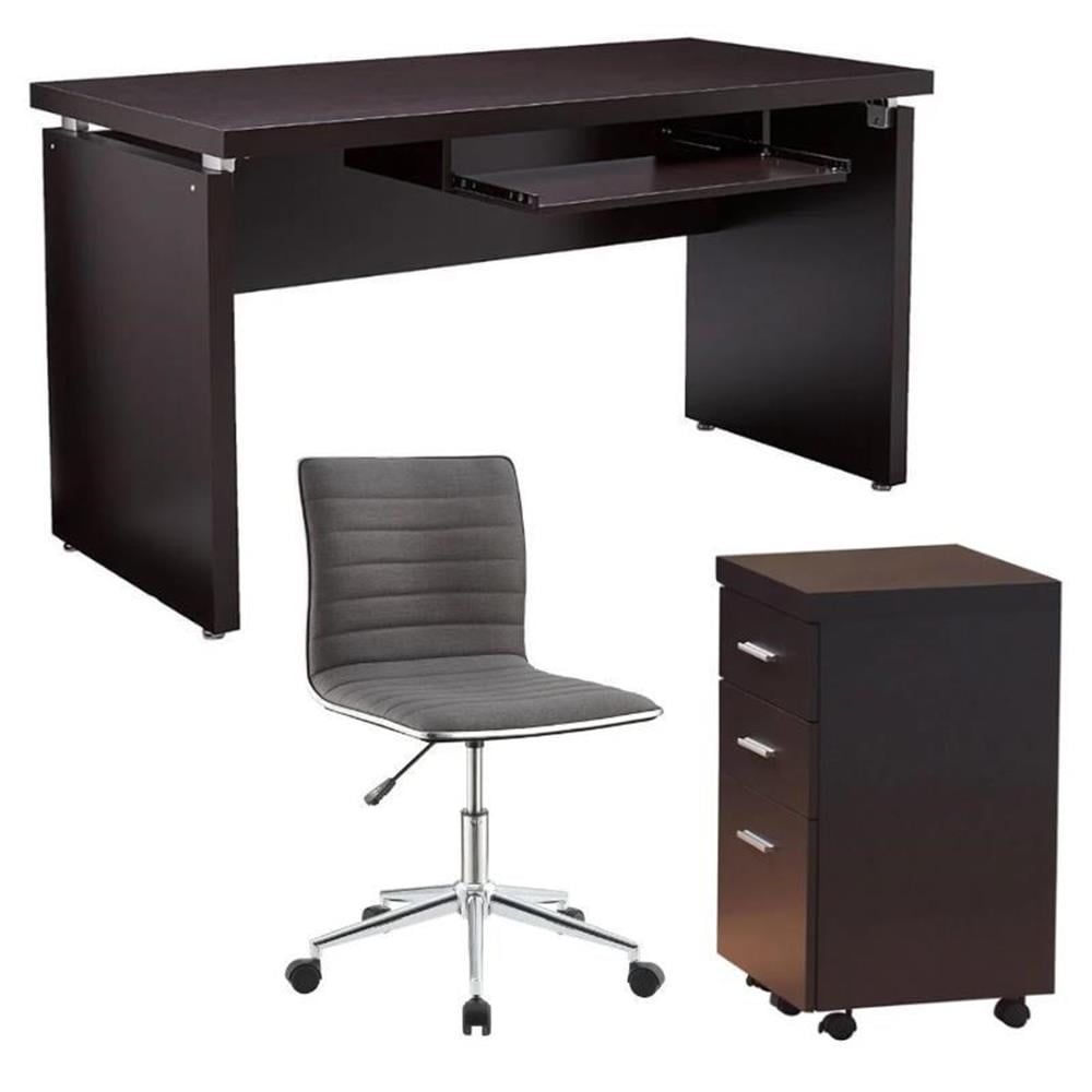 Cappuccino and Gray 3-Piece Office Set with Desk, Chair, and File Cabinet