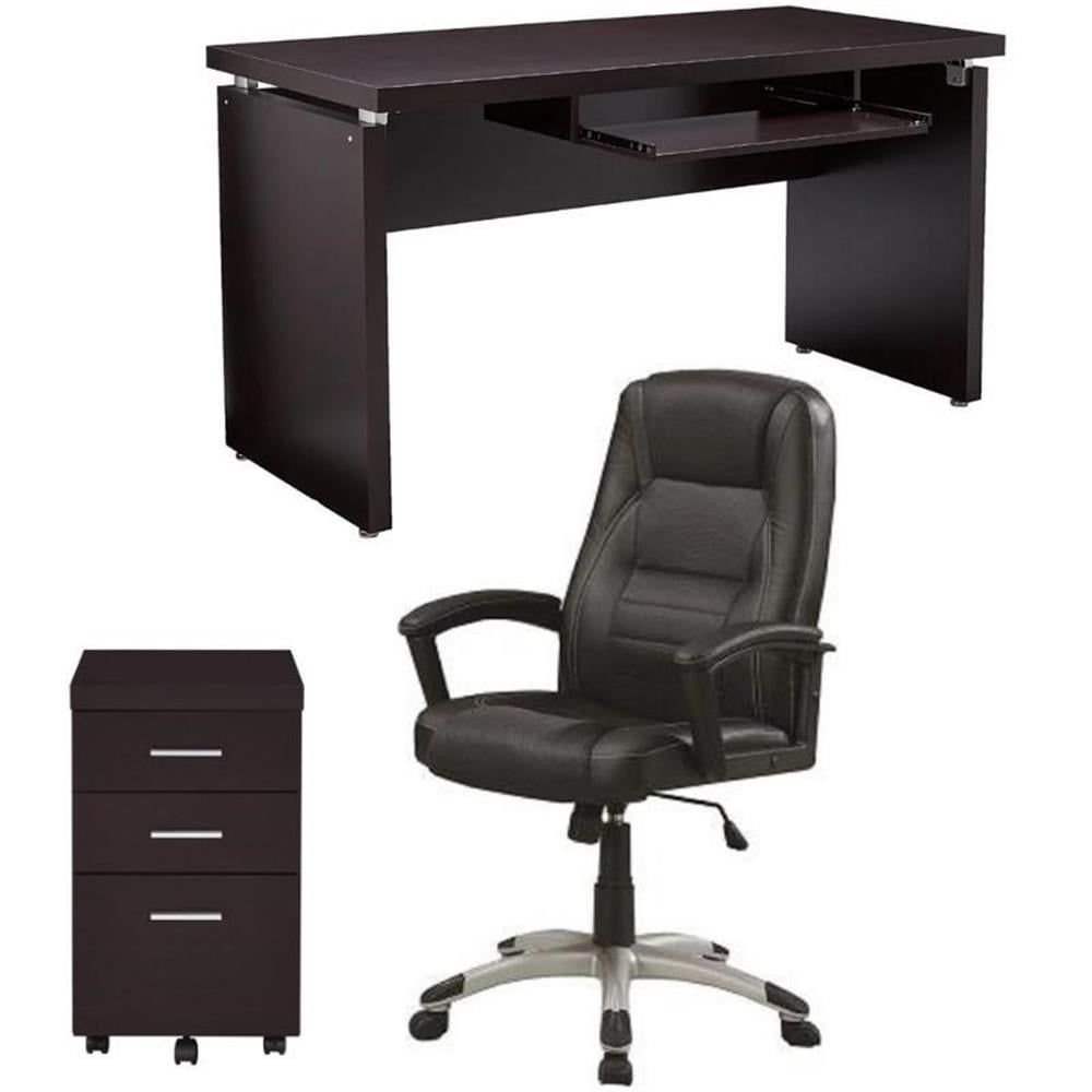 Cappuccino and Black 3-Piece Office Desk Set with Chair