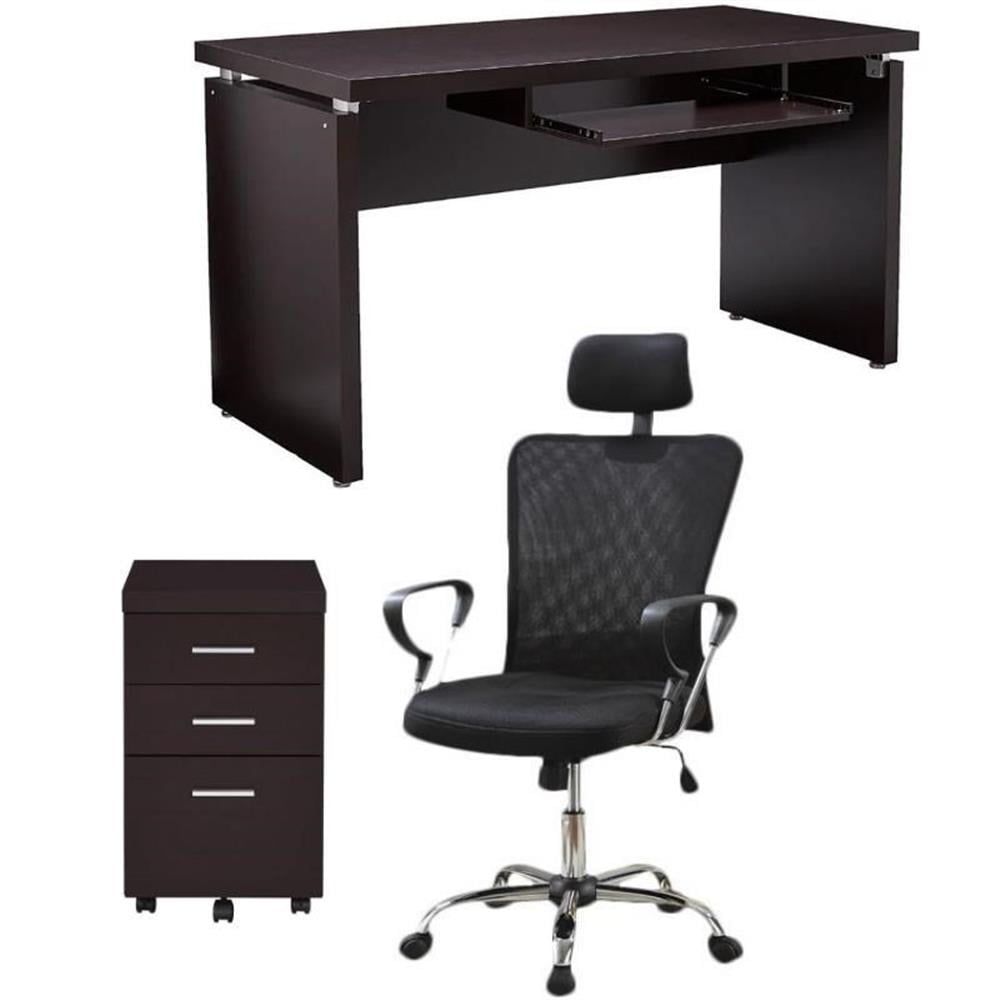 Cappuccino 3-Piece Office Set with Desk, File Cabinet, and Chair