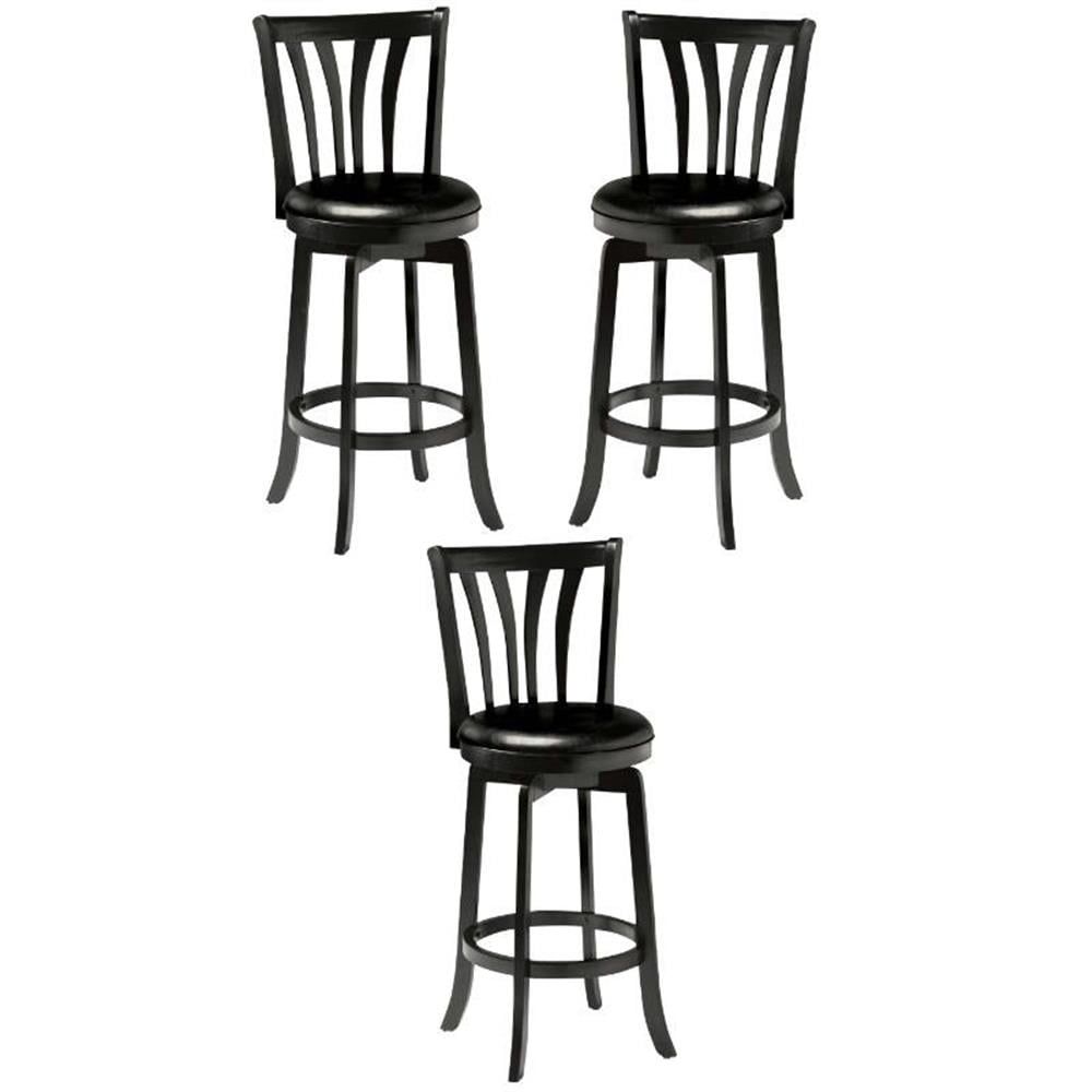 Black 30" Swivel Hardwood Bar Stool Set with Vinyl Seat