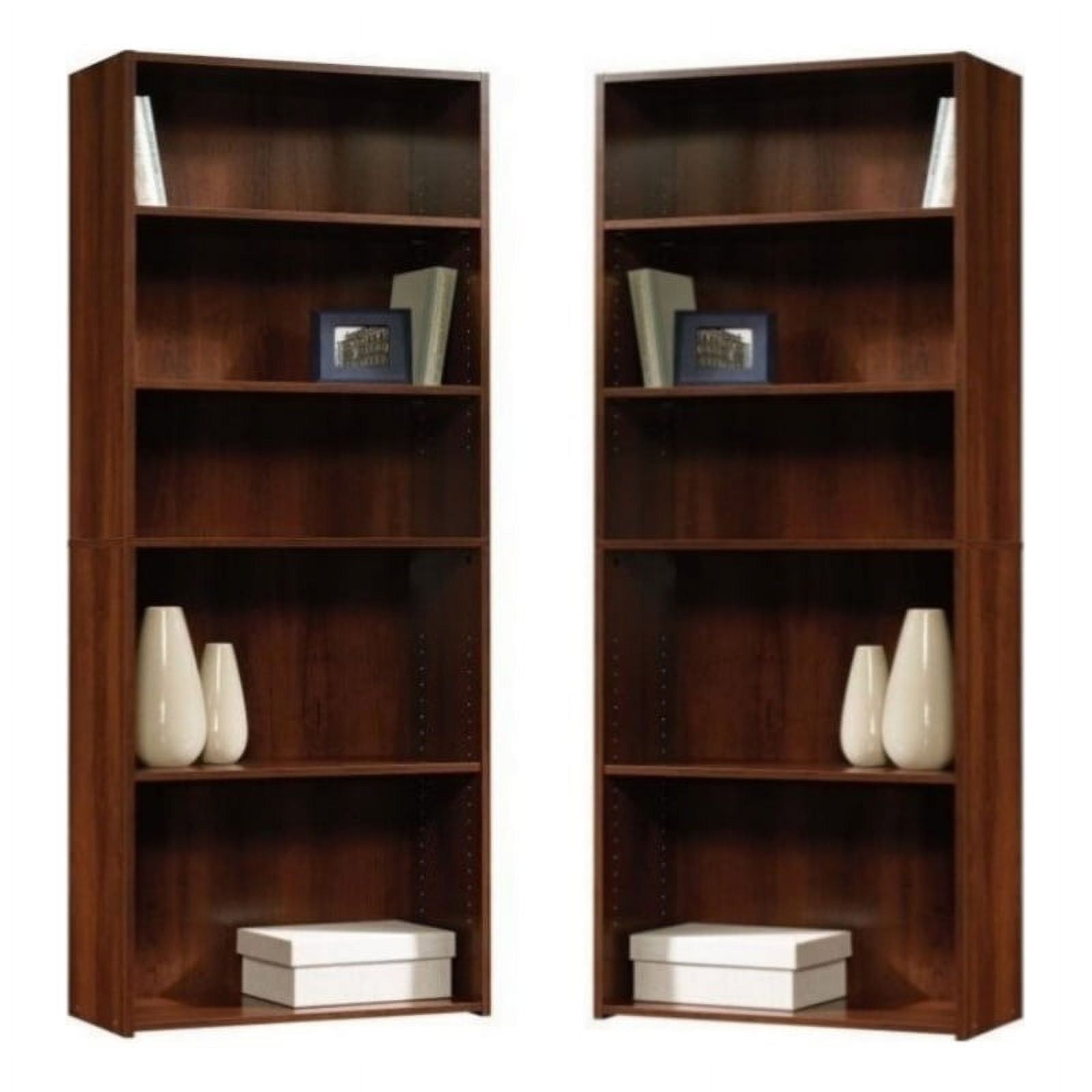 Cherry Finish Adjustable 5-Shelf Wood Living Room Bookcase