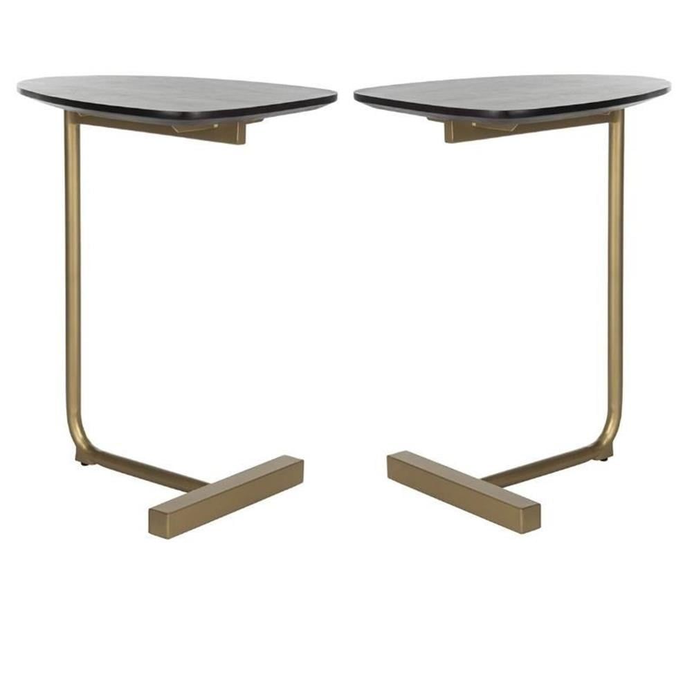 Black and Gold Metal and Wood C-Table Set of 2