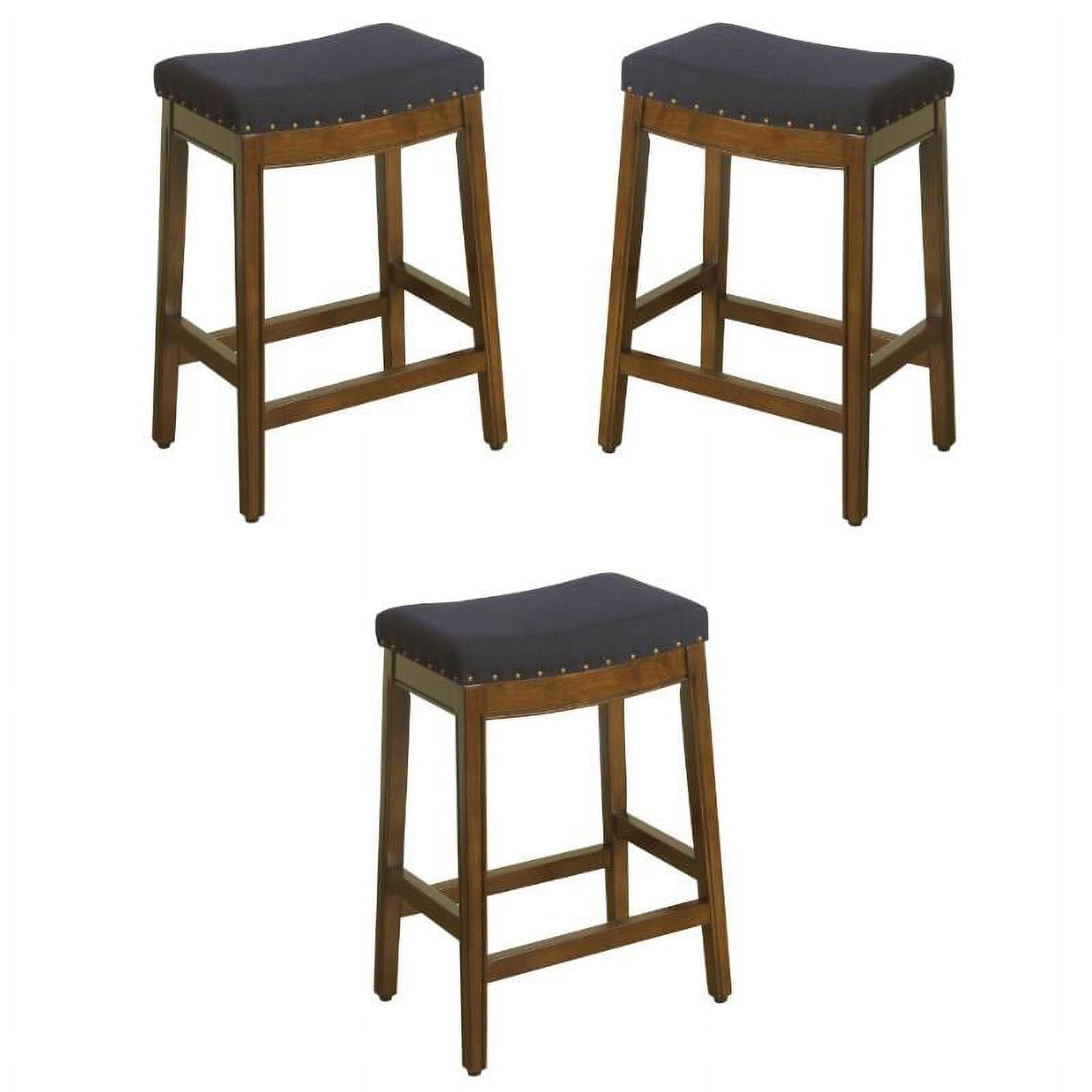 Blake Coastal Blue 24" Linen-Blend Backless Counter Stool - Set of 3