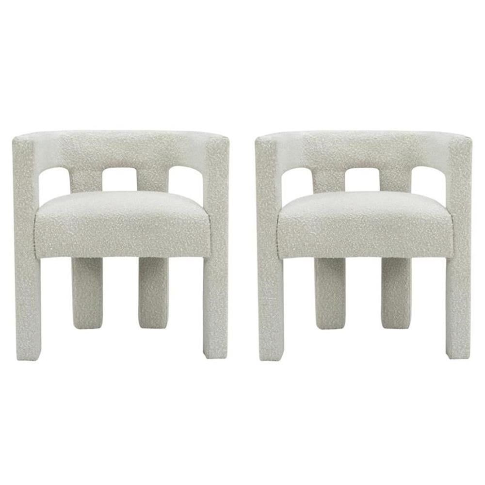 Cream Boucle Fabric Upholstered Arm Chair Set