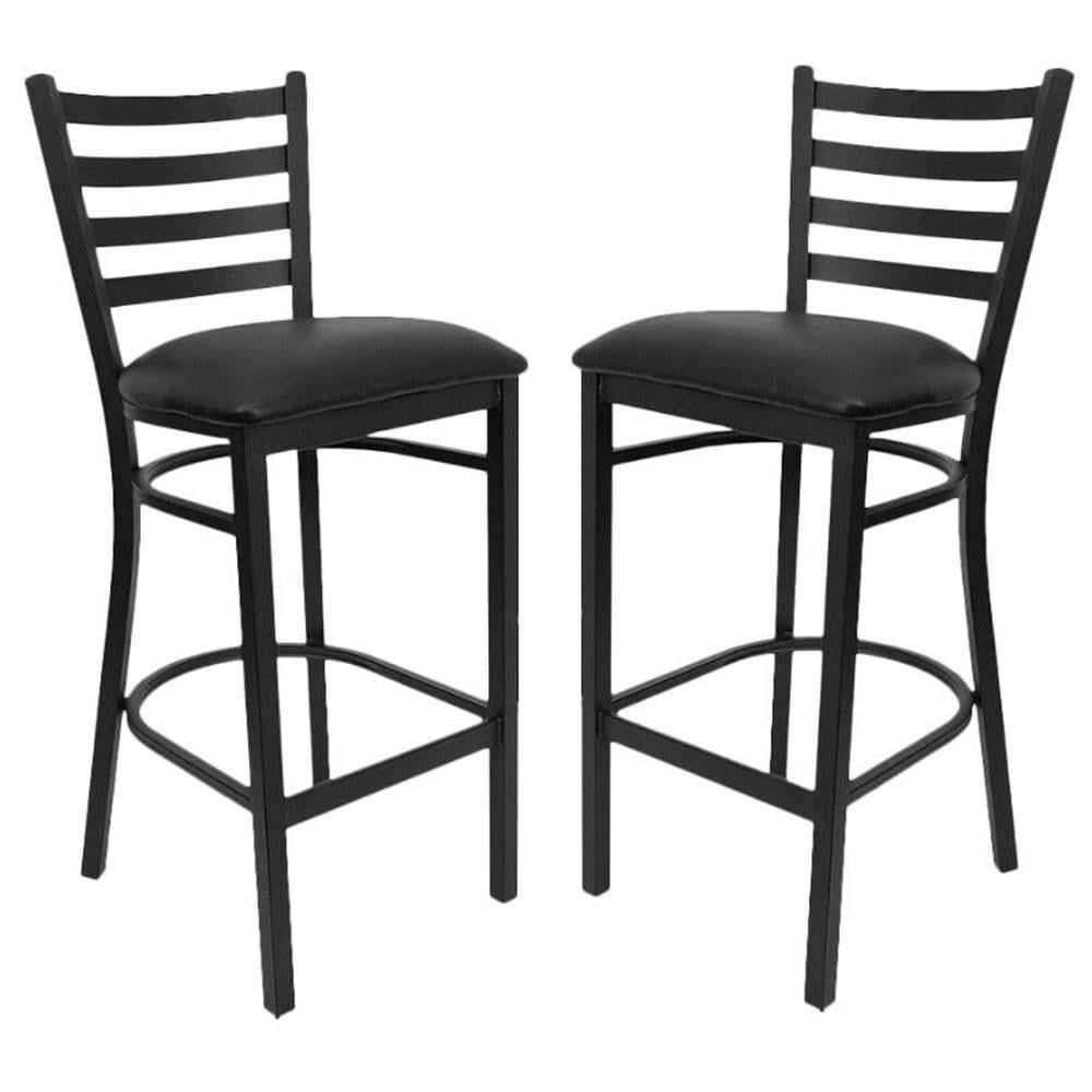 Black Metal Ladder Back Barstool with Vinyl Seat, Set of 2
