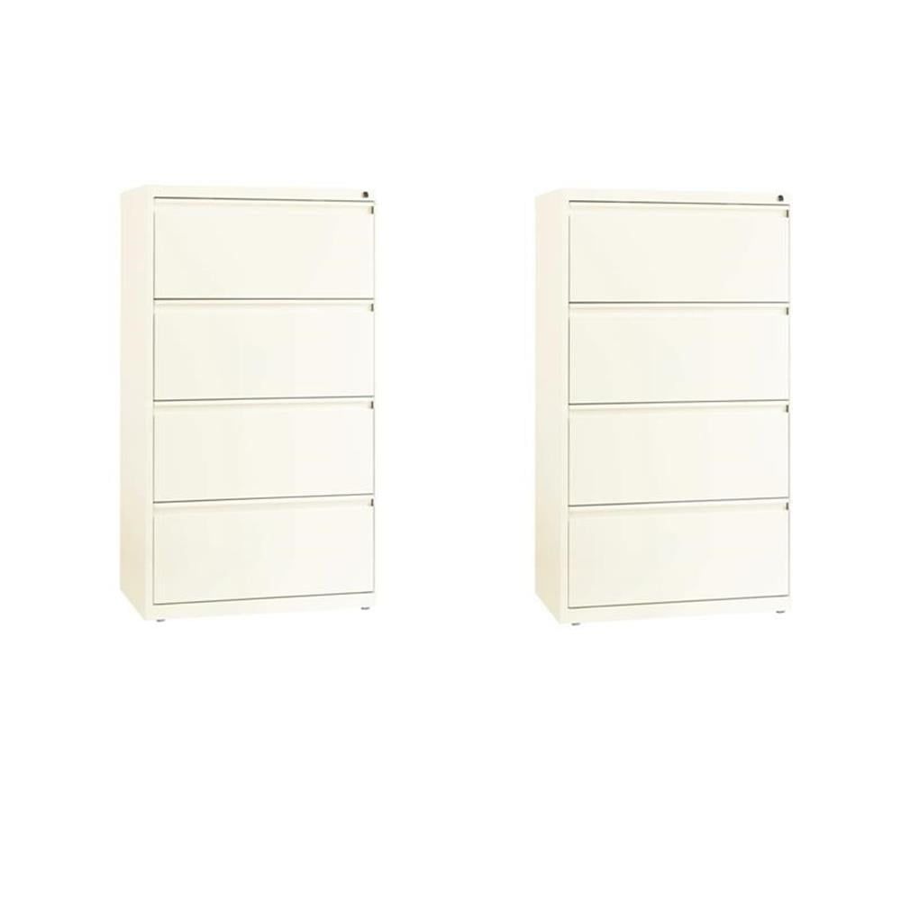 Off-White Metal 4-Drawer Lockable Lateral File Cabinet Set