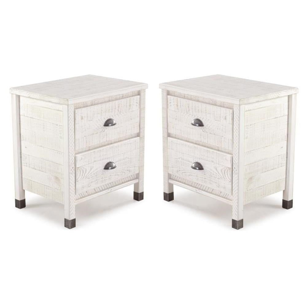 Shabby White Solid Pine 2-Drawer Nightstand Set