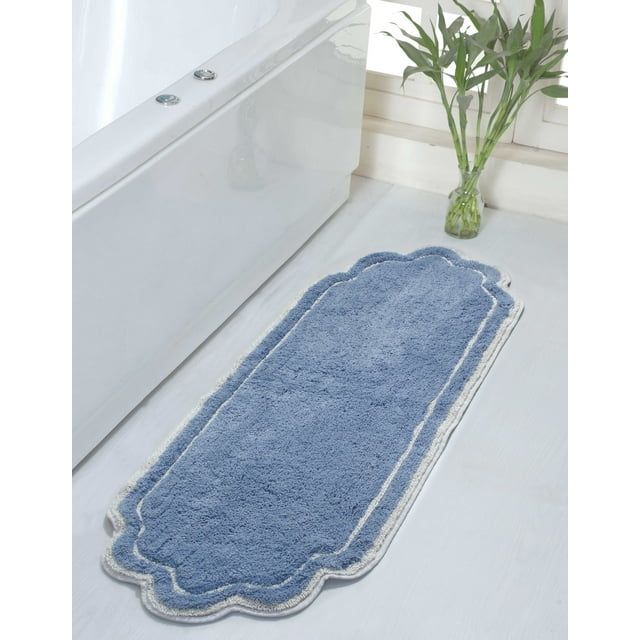 Blue Cotton Tufted Non-Slip Bathroom Runner Rug