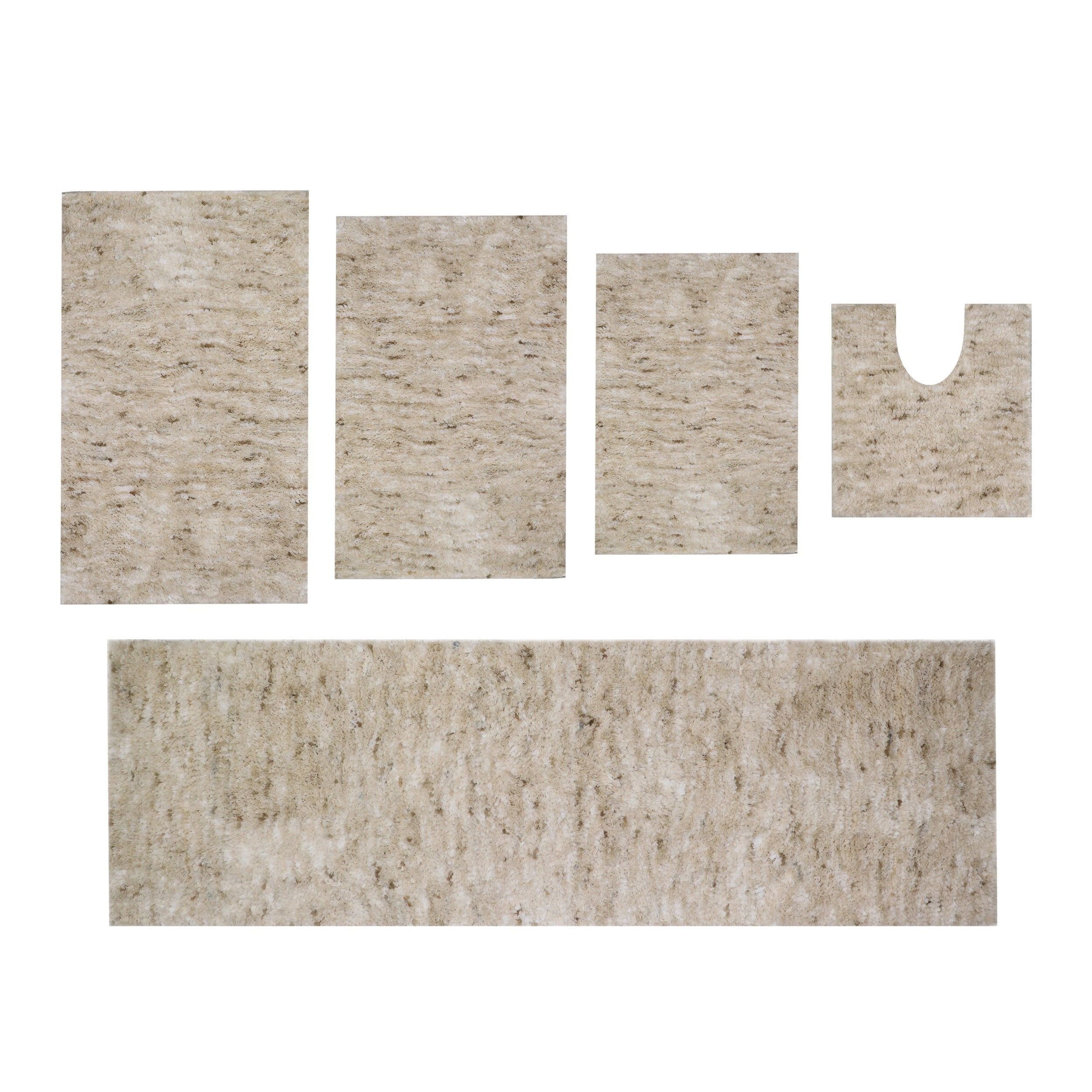 Ivory Microfiber Non-Slip Bathroom Rug Set, 5 Pieces
