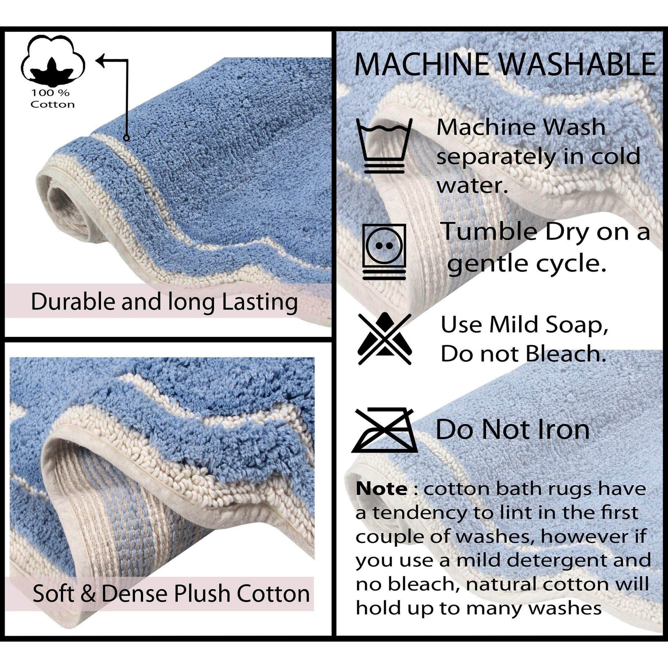 Blue Cotton Tufted Bath Rug with Non-Slip Backing 21"x34"