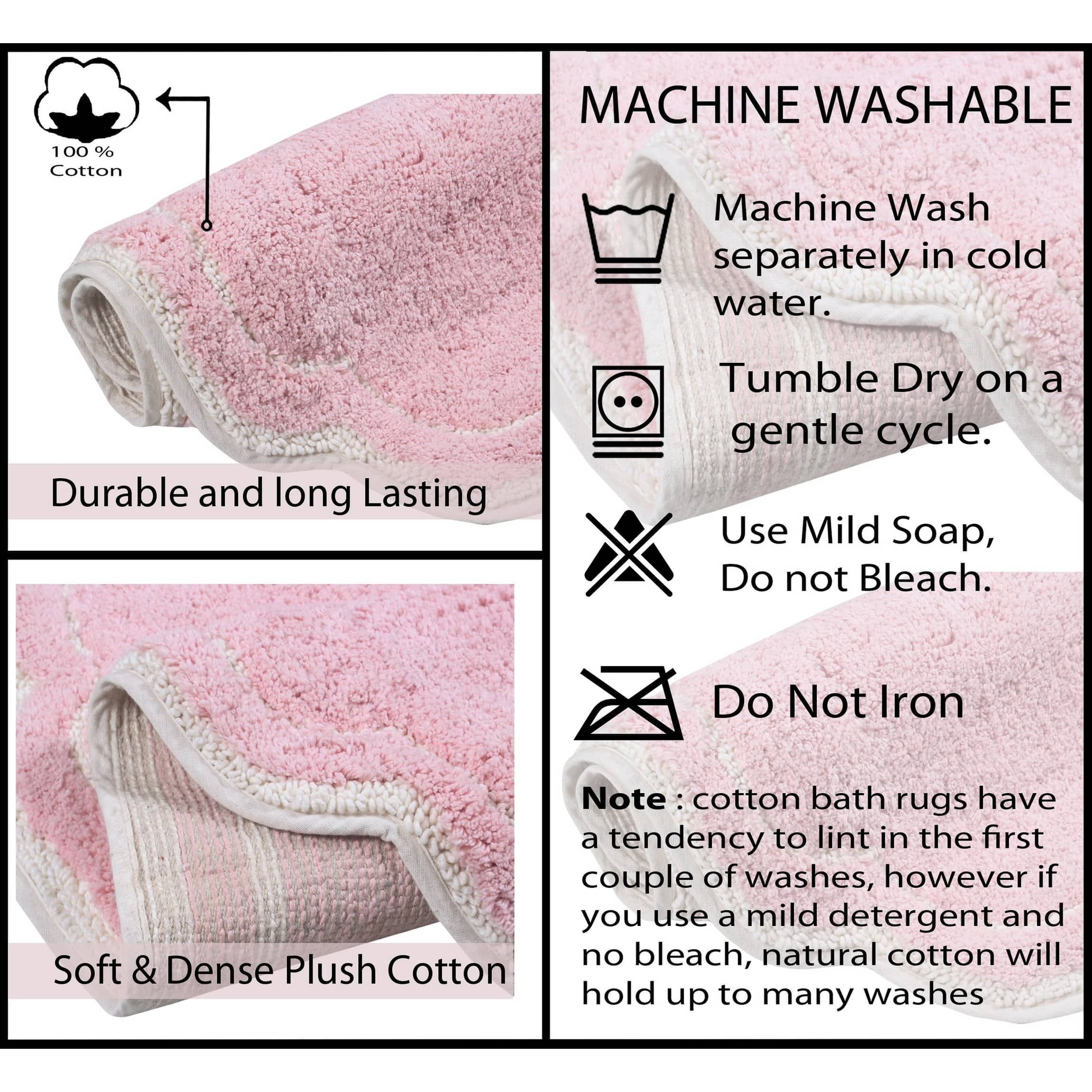 Pink 21"x34" Cotton Bath Rug with Non-Slip Backing